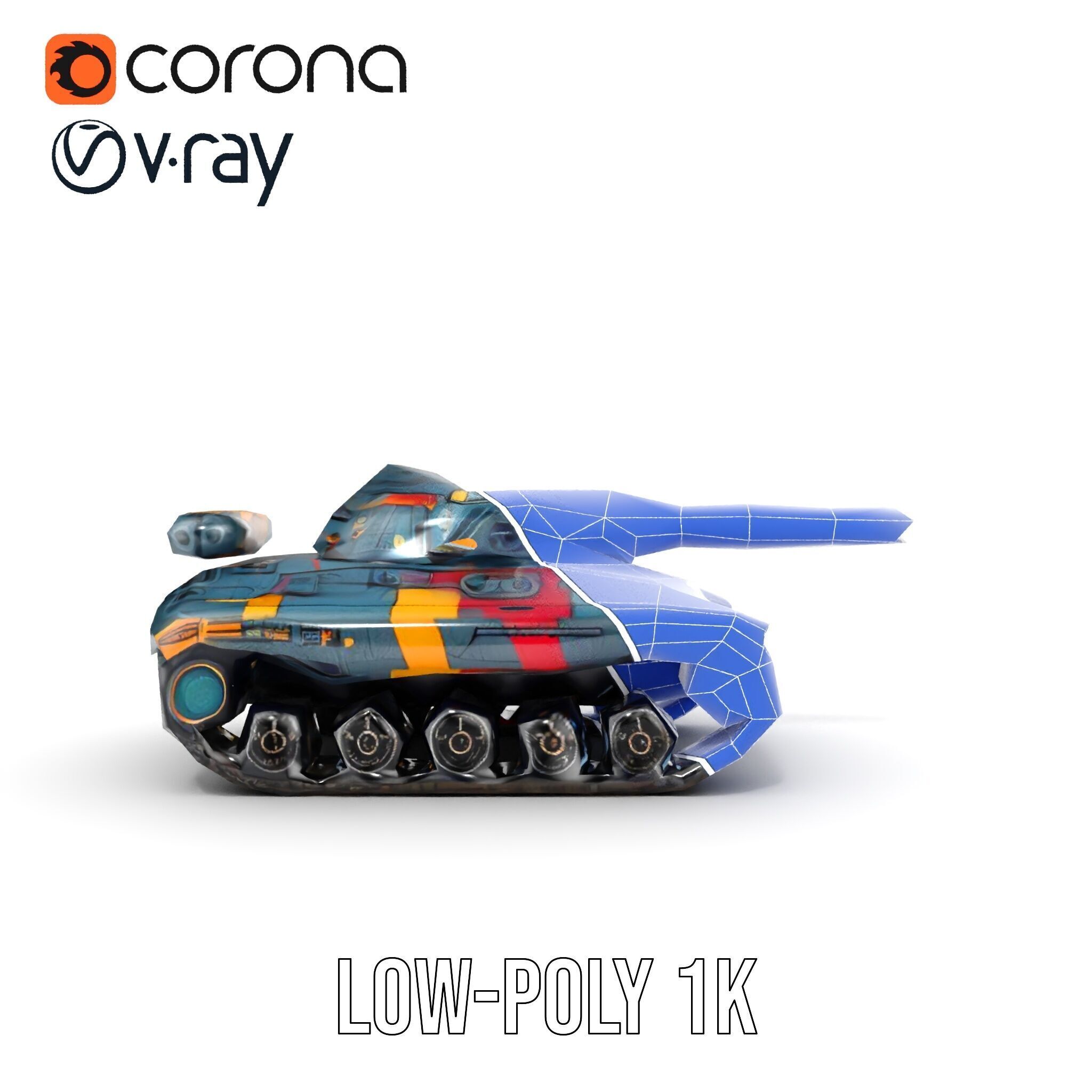 Colorful Futuristic Tank Model Pack Low-poly 3D model_29