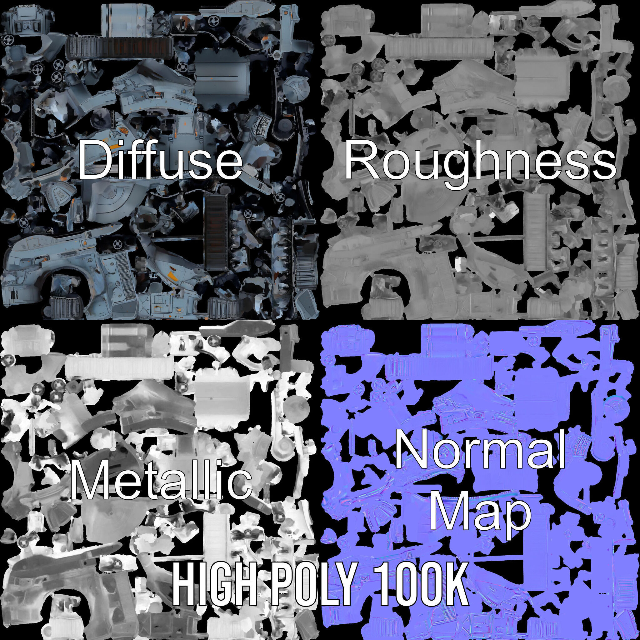 Futuristic Battle Tank Model Pack for Rendering and Games Low-poly 3D model_4