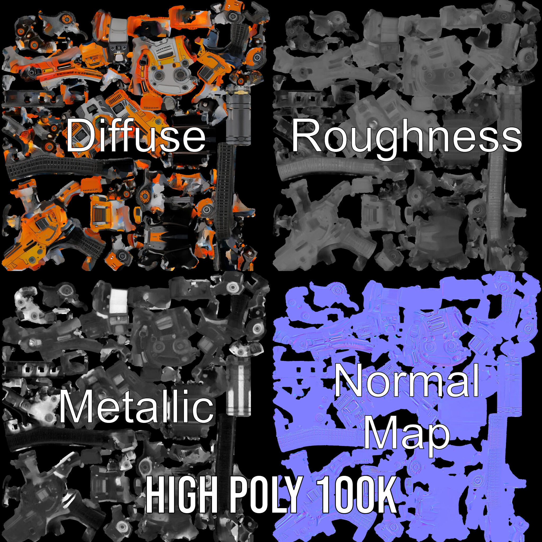 Futuristic Orange Battle Tank D Model Pack Low-poly 3D model_4