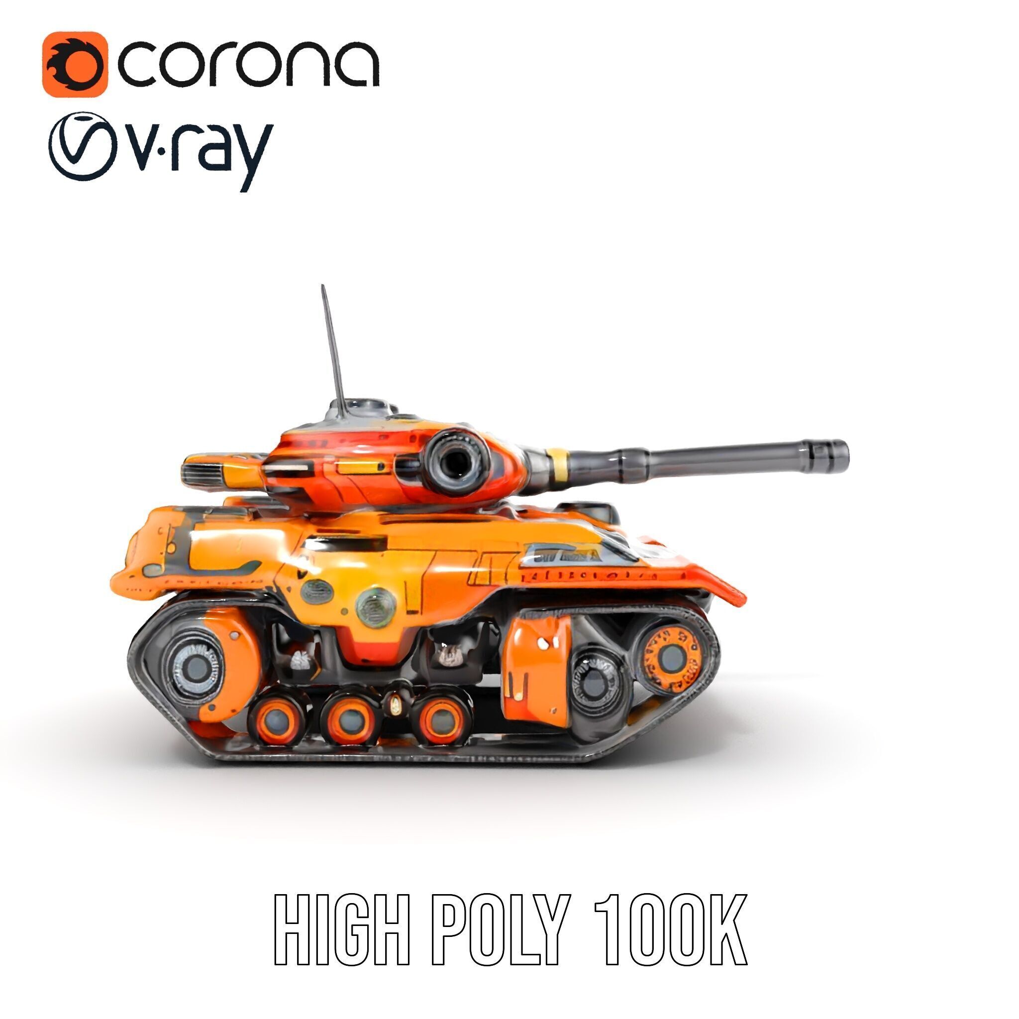 Futuristic Orange Battle Tank D Model Pack Low-poly 3D model_26