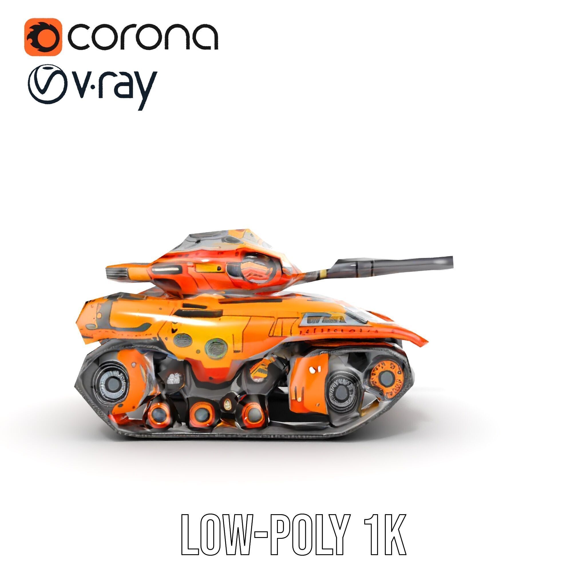 Futuristic Orange Battle Tank D Model Pack Low-poly 3D model_30