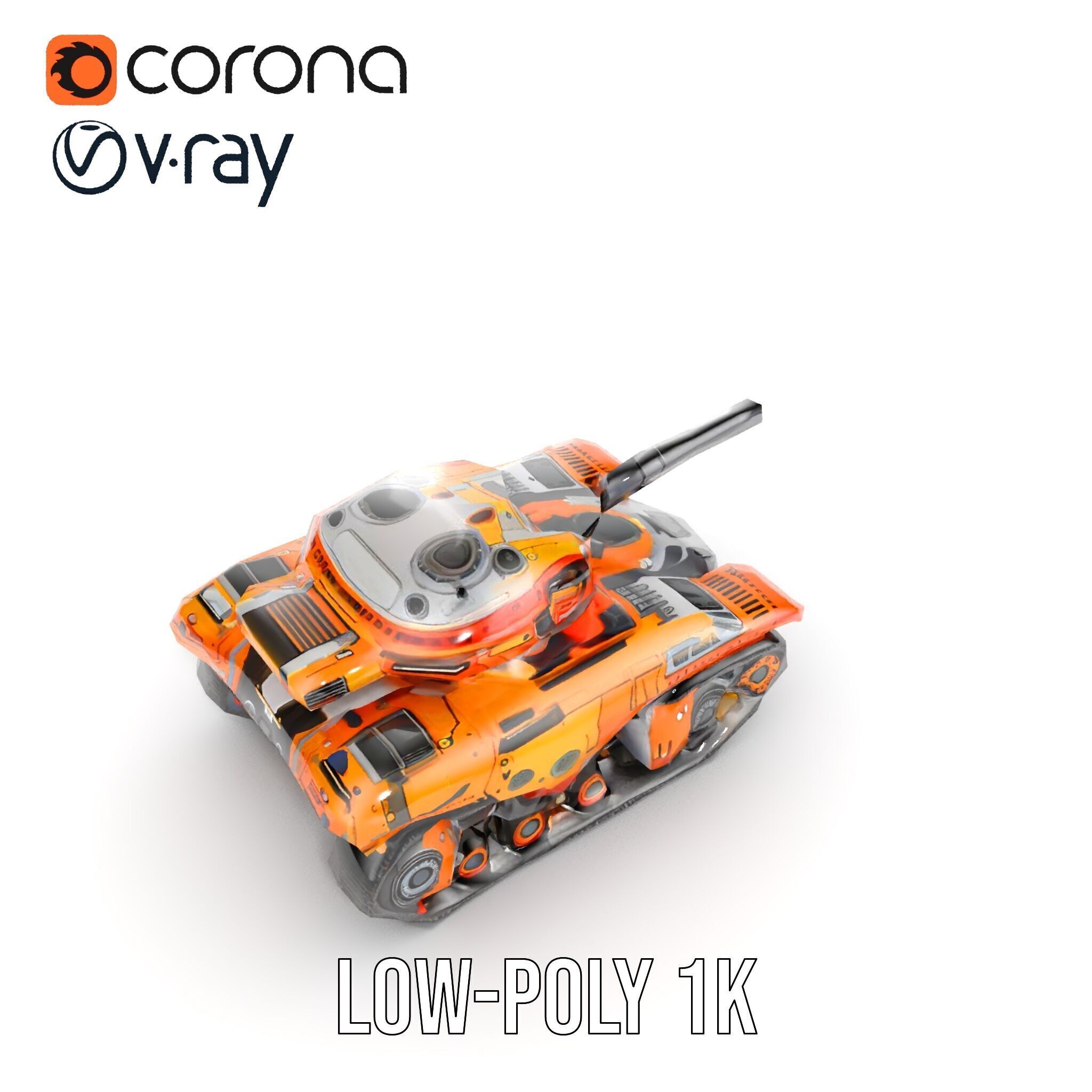 Futuristic Orange Battle Tank D Model Pack Low-poly 3D model_25