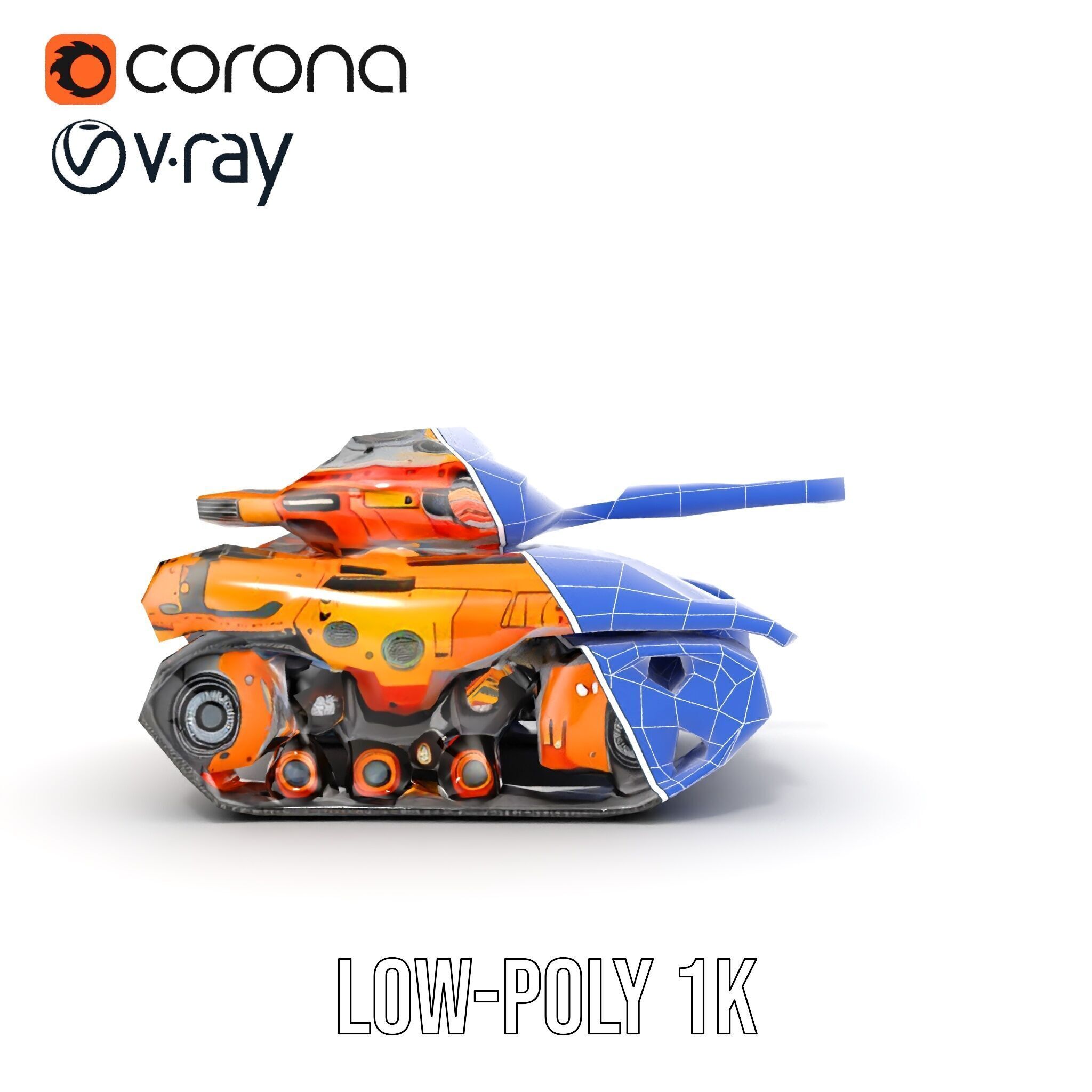 Futuristic Orange Battle Tank D Model Pack Low-poly 3D model_33