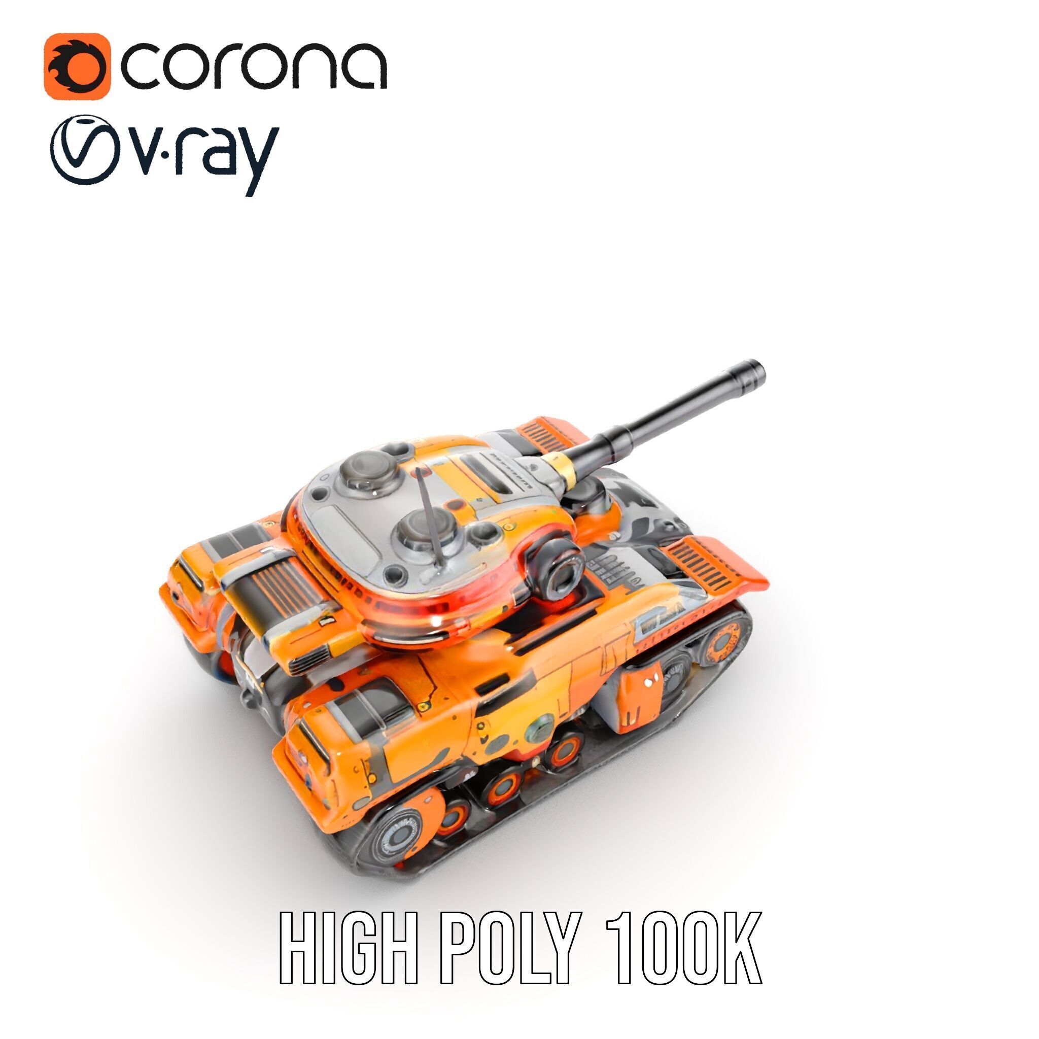 Futuristic Orange Battle Tank D Model Pack Low-poly 3D model_23