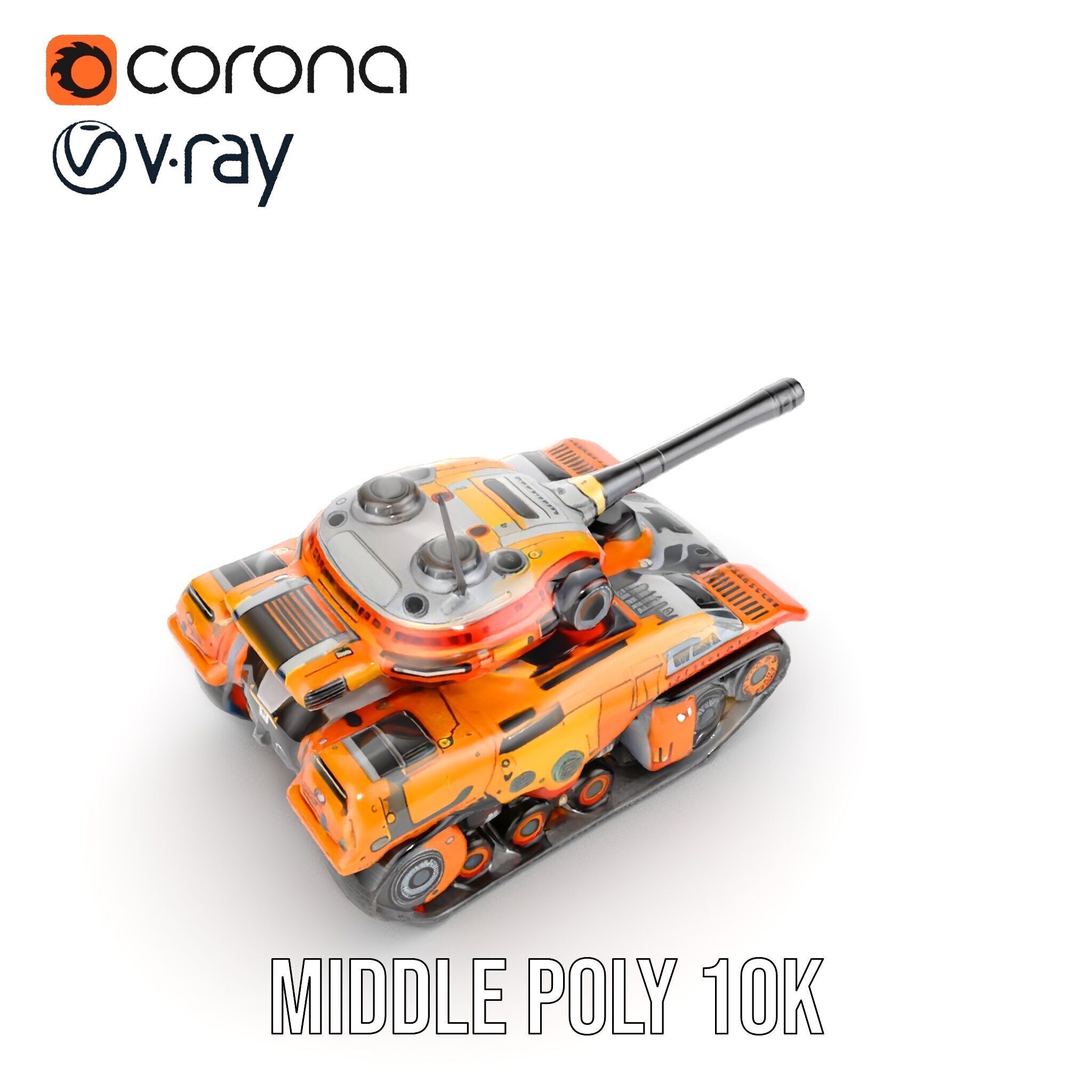 Futuristic Orange Battle Tank D Model Pack Low-poly 3D model_29