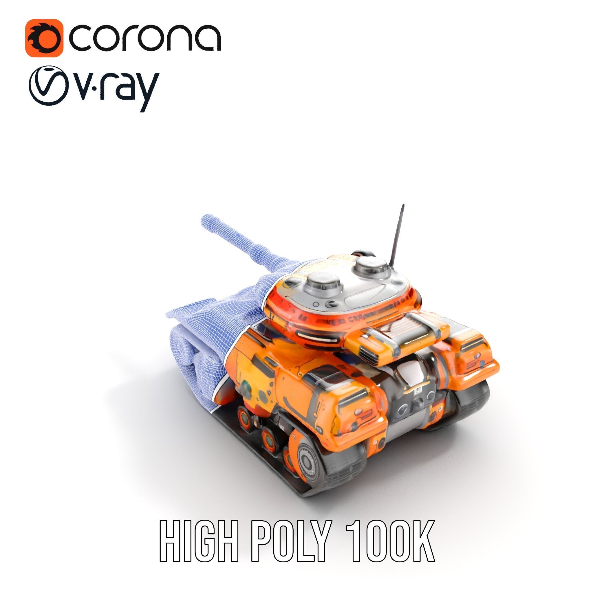 Futuristic Orange Battle Tank D Model Pack Low-poly 3D model_38