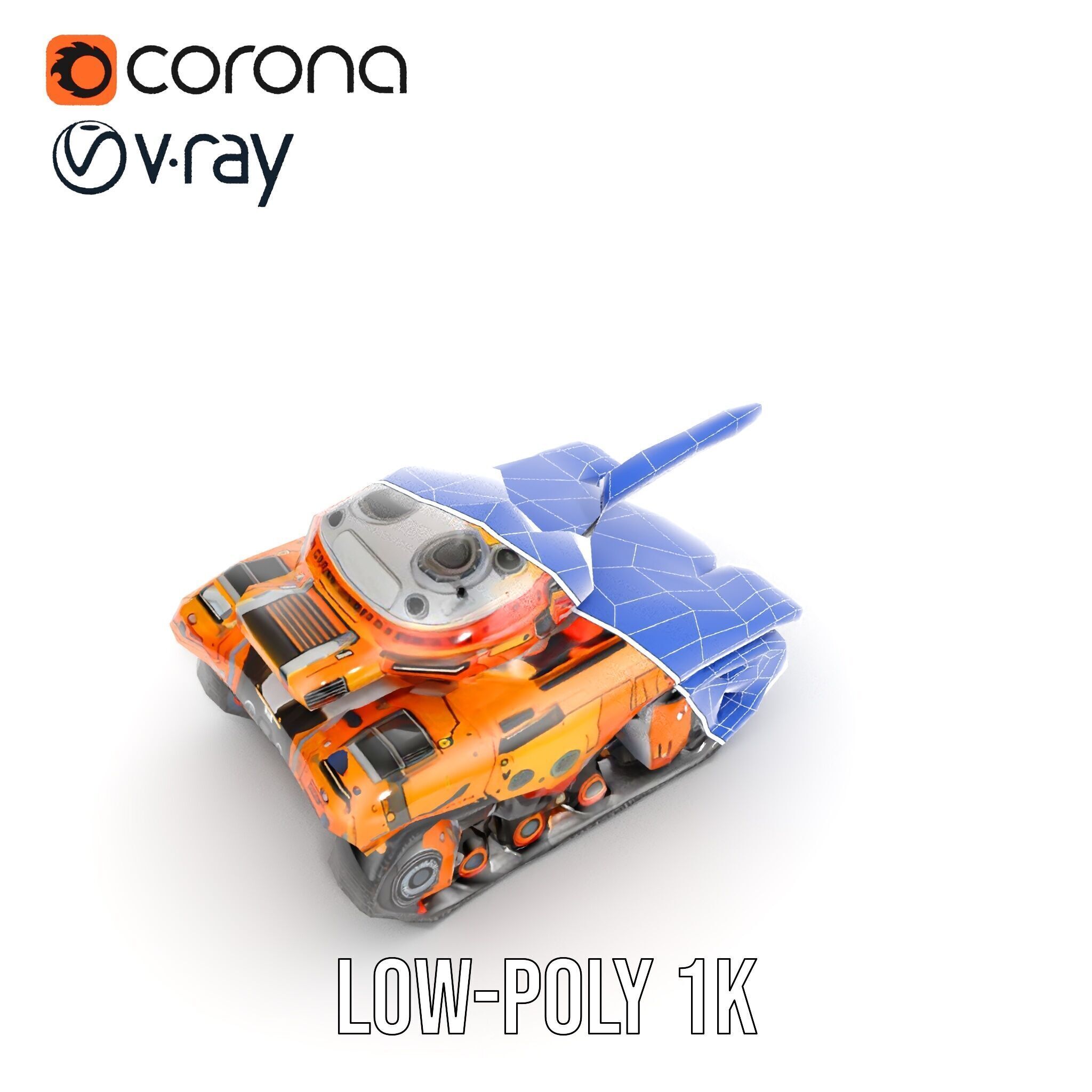 Futuristic Orange Battle Tank D Model Pack Low-poly 3D model_11