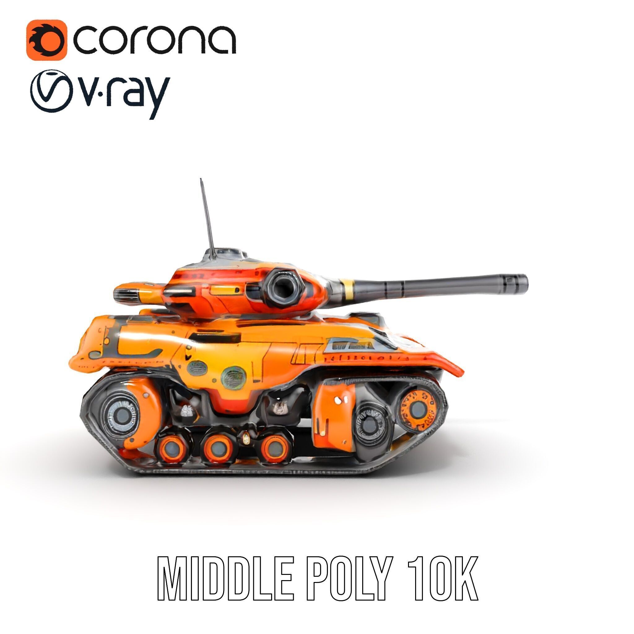 Futuristic Orange Battle Tank D Model Pack Low-poly 3D model_32