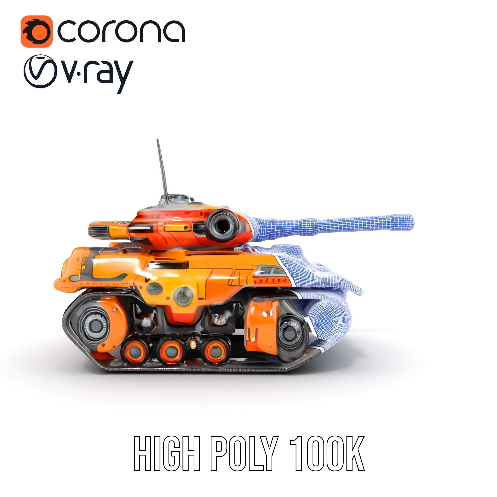 Futuristic Orange Battle Tank D Model Pack Low-poly 3D model_39