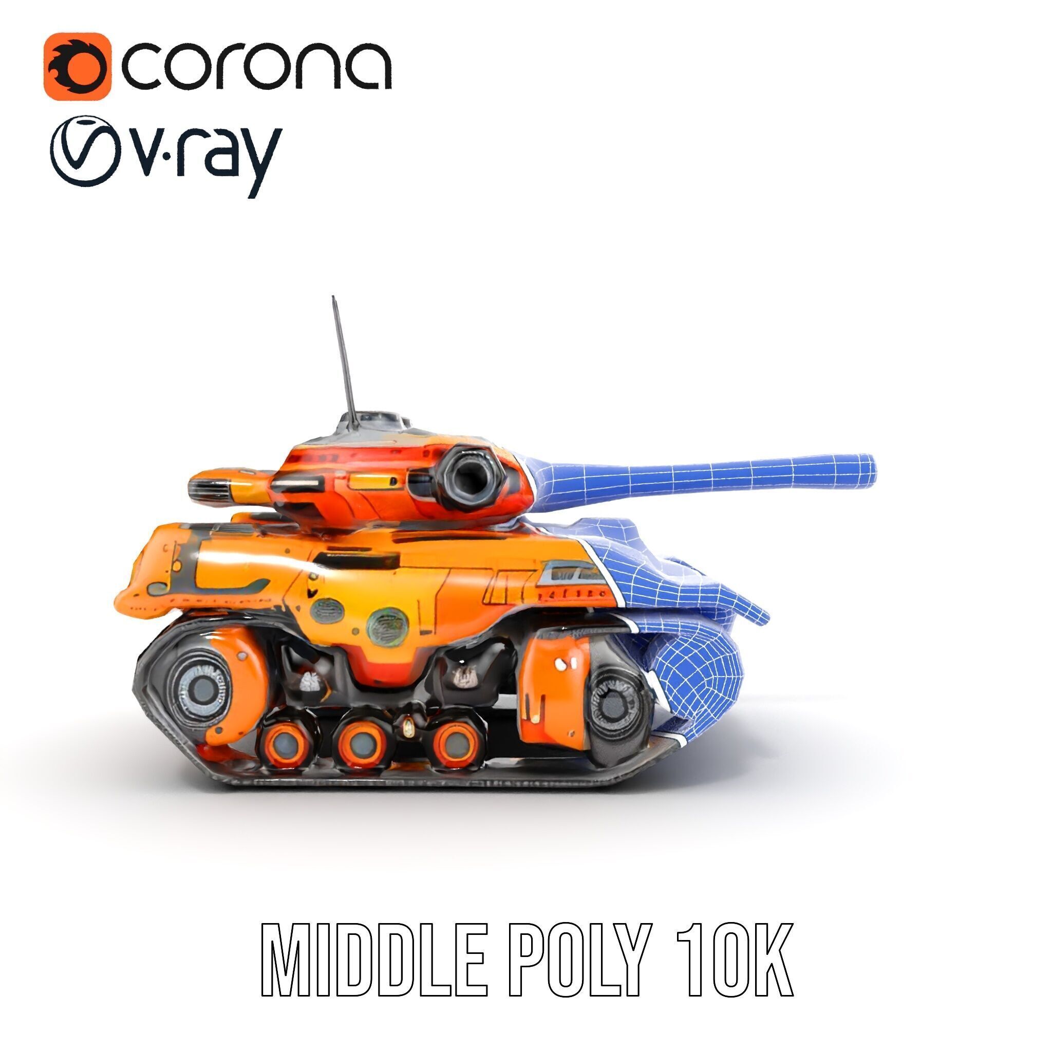 Futuristic Orange Battle Tank D Model Pack Low-poly 3D model_10