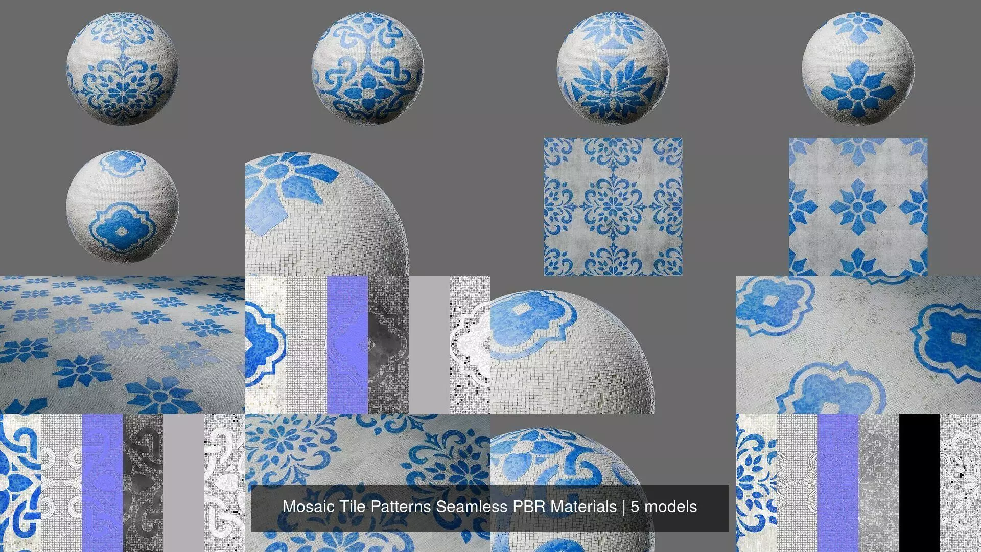Mosaic Tile Patterns Seamless PBR Materials Texture_0