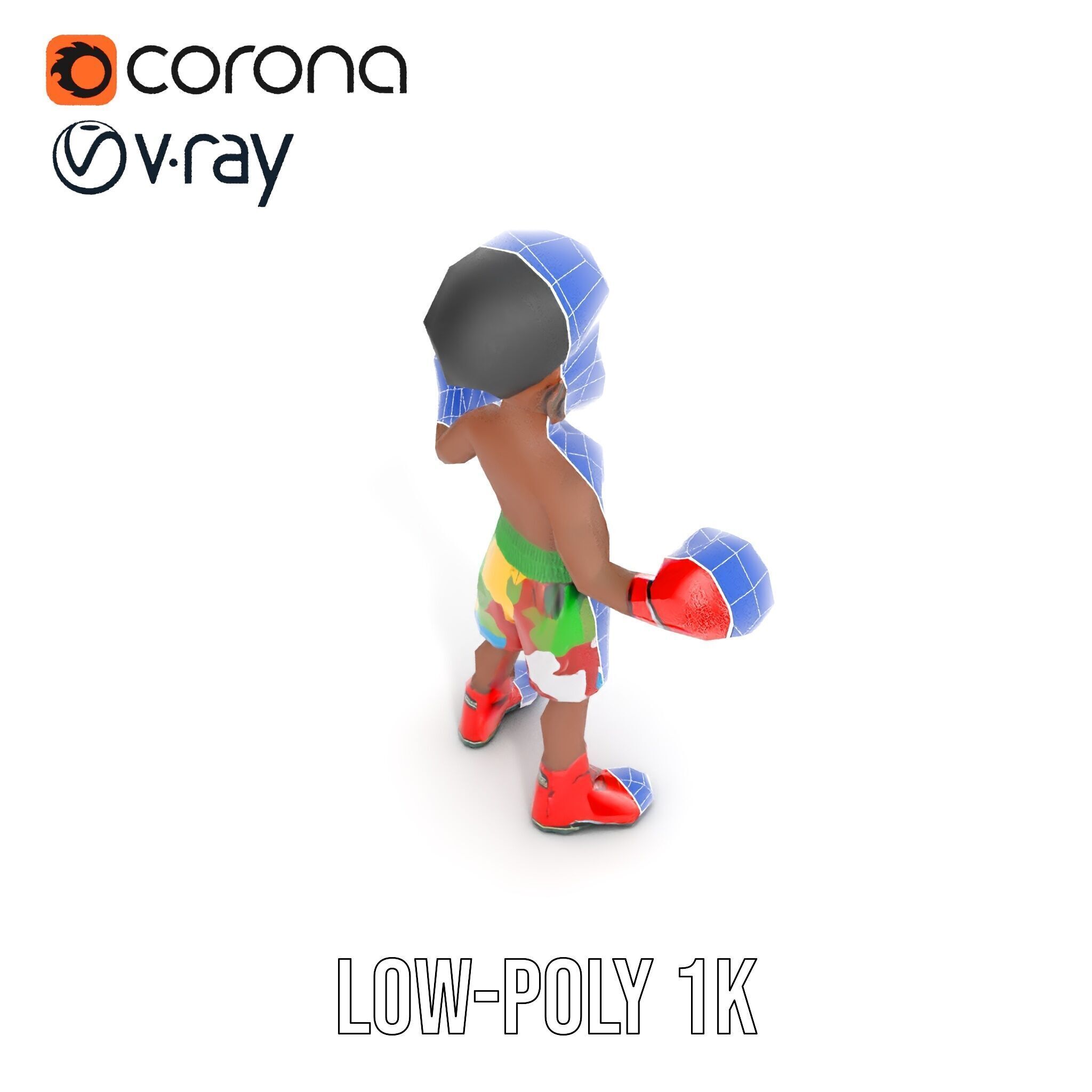 Animated Boxing Kid Model Rigged and Ready for Games Low-poly 3D model_33