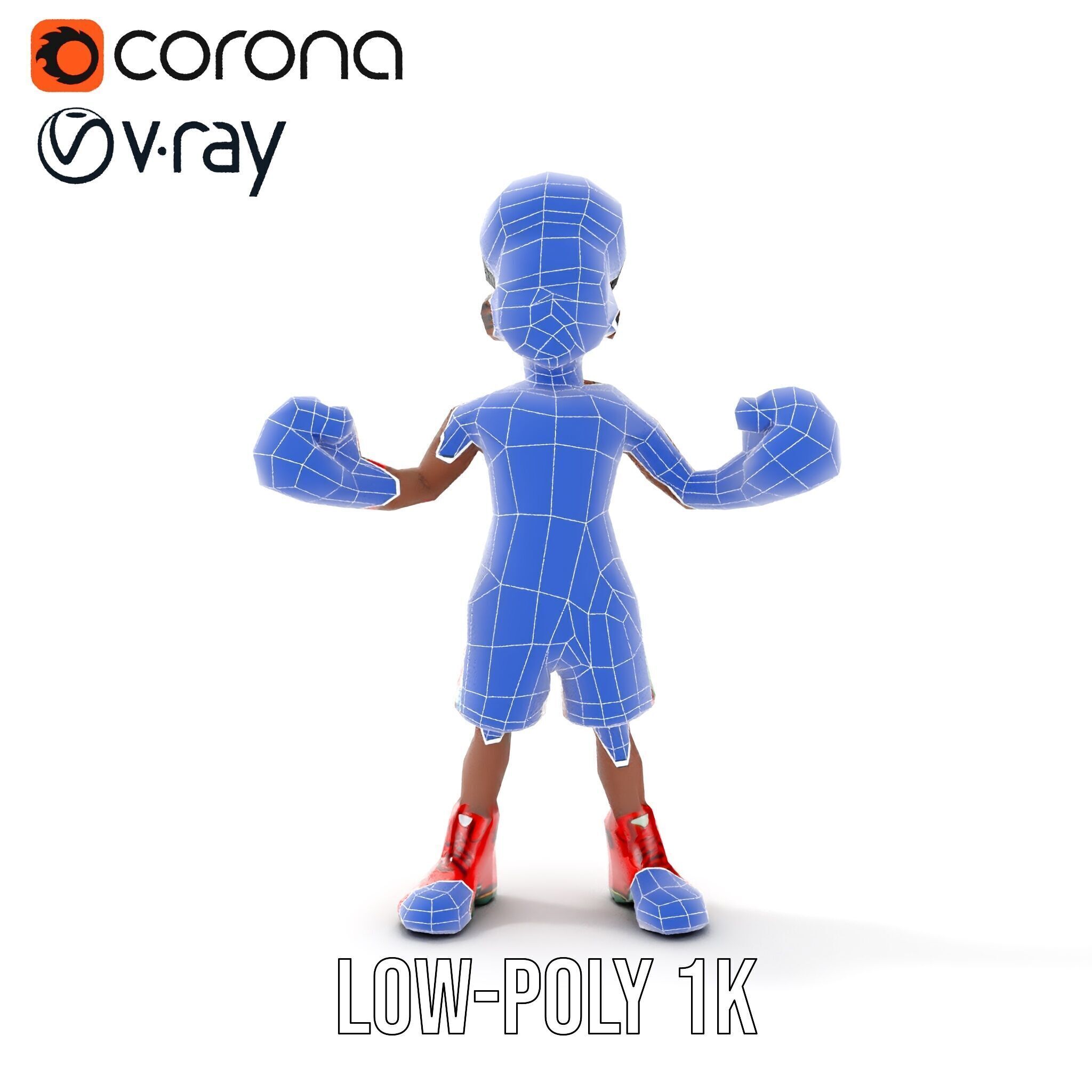 Animated Boxing Kid Model Rigged and Ready for Games Low-poly 3D model_11