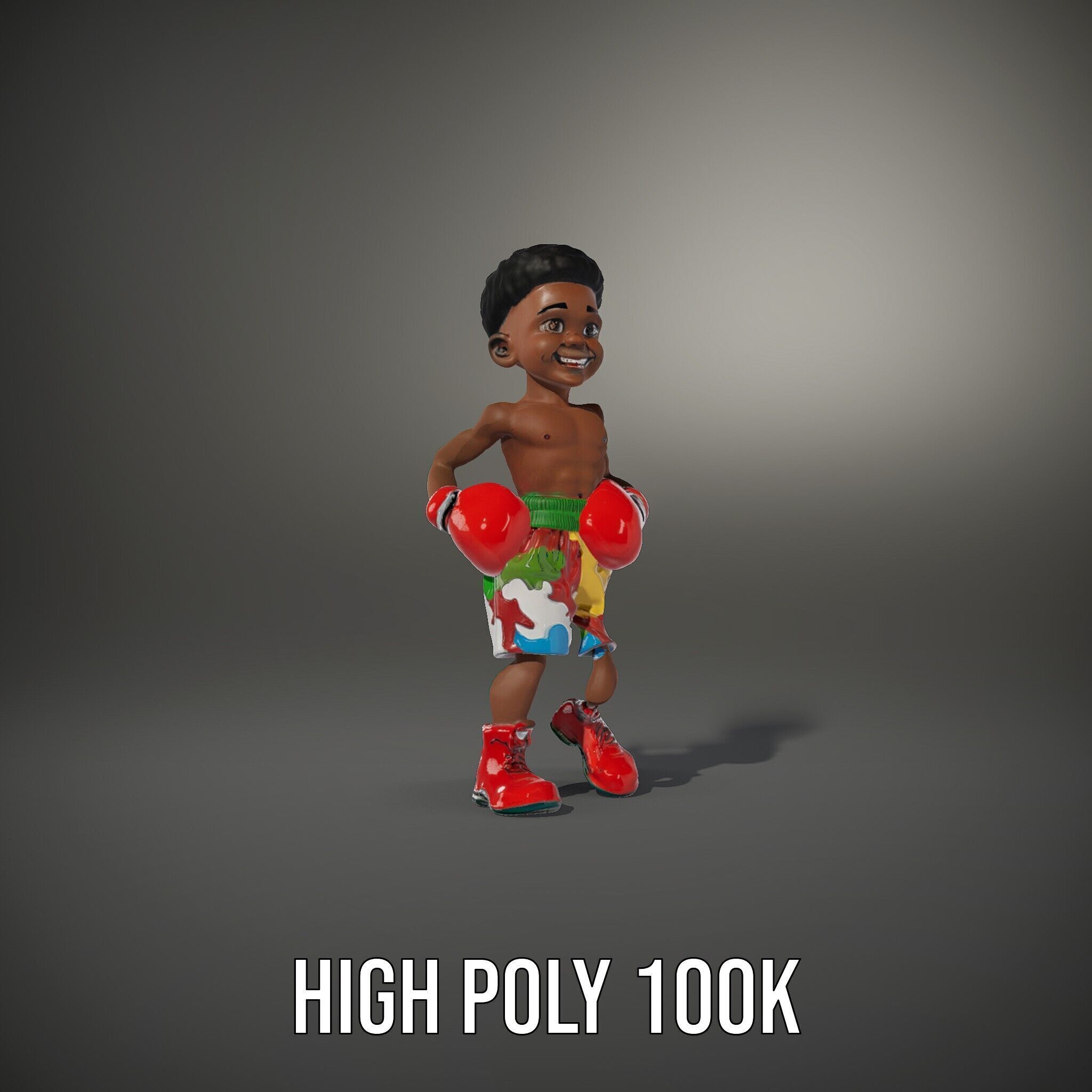 Animated Boxing Kid Model Rigged and Ready for Games Low-poly 3D model_9