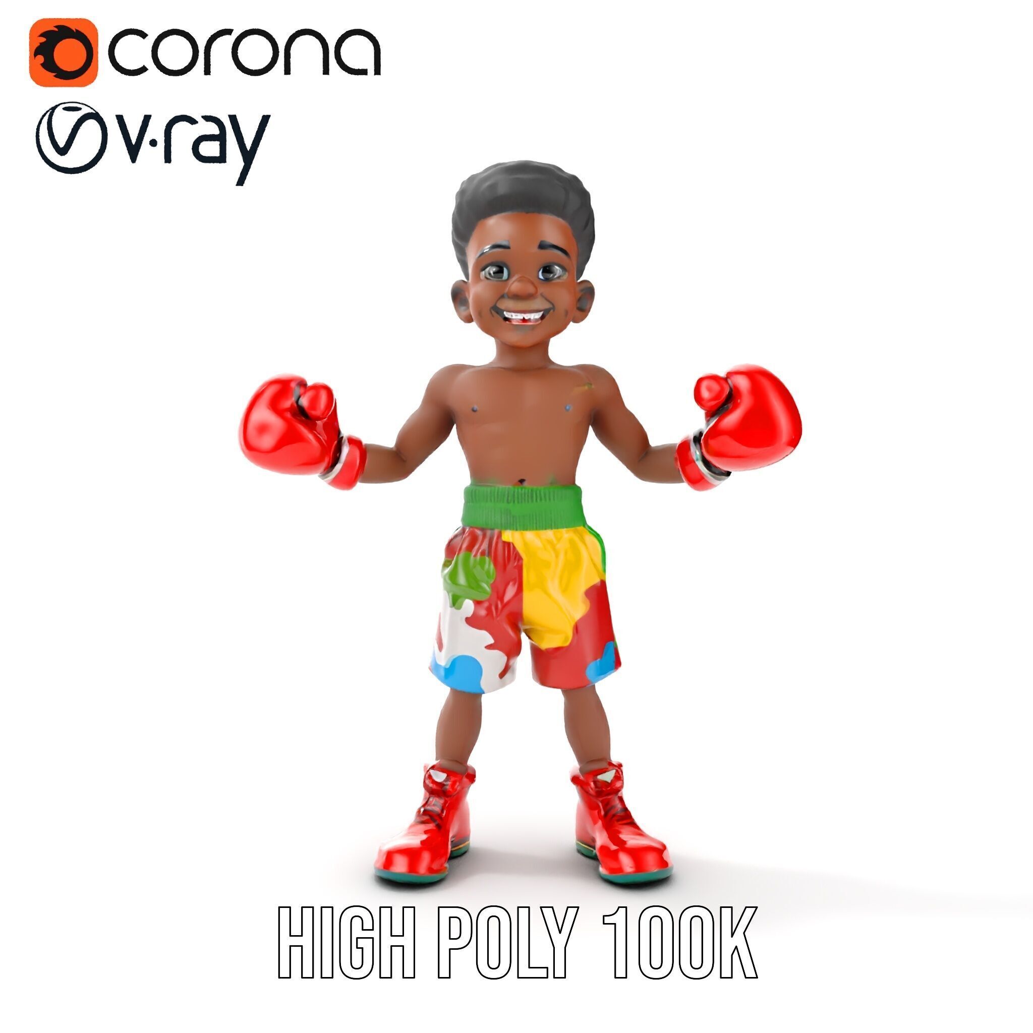 Animated Boxing Kid Model Rigged and Ready for Games Low-poly 3D model_31