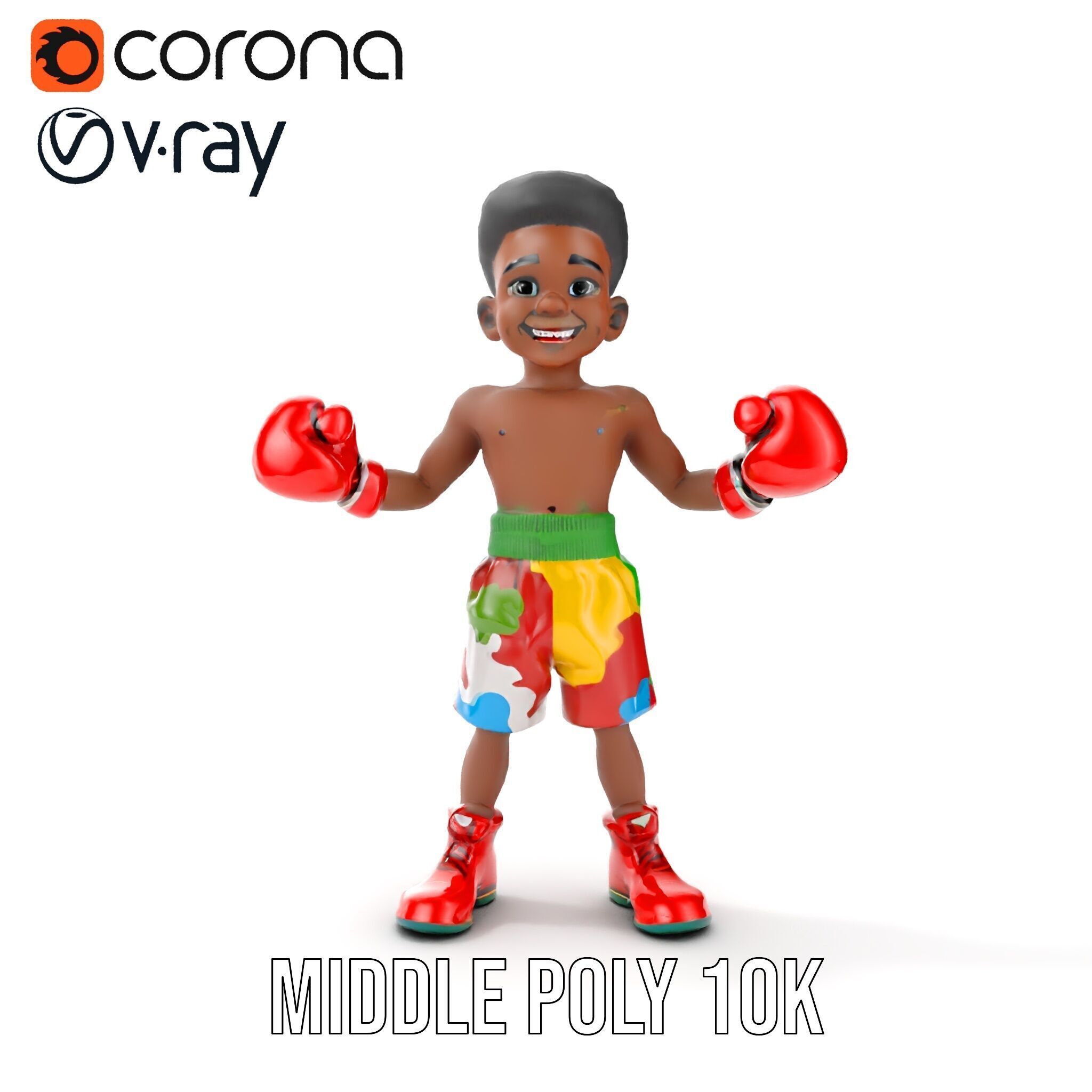 Animated Boxing Kid Model Rigged and Ready for Games Low-poly 3D model_24