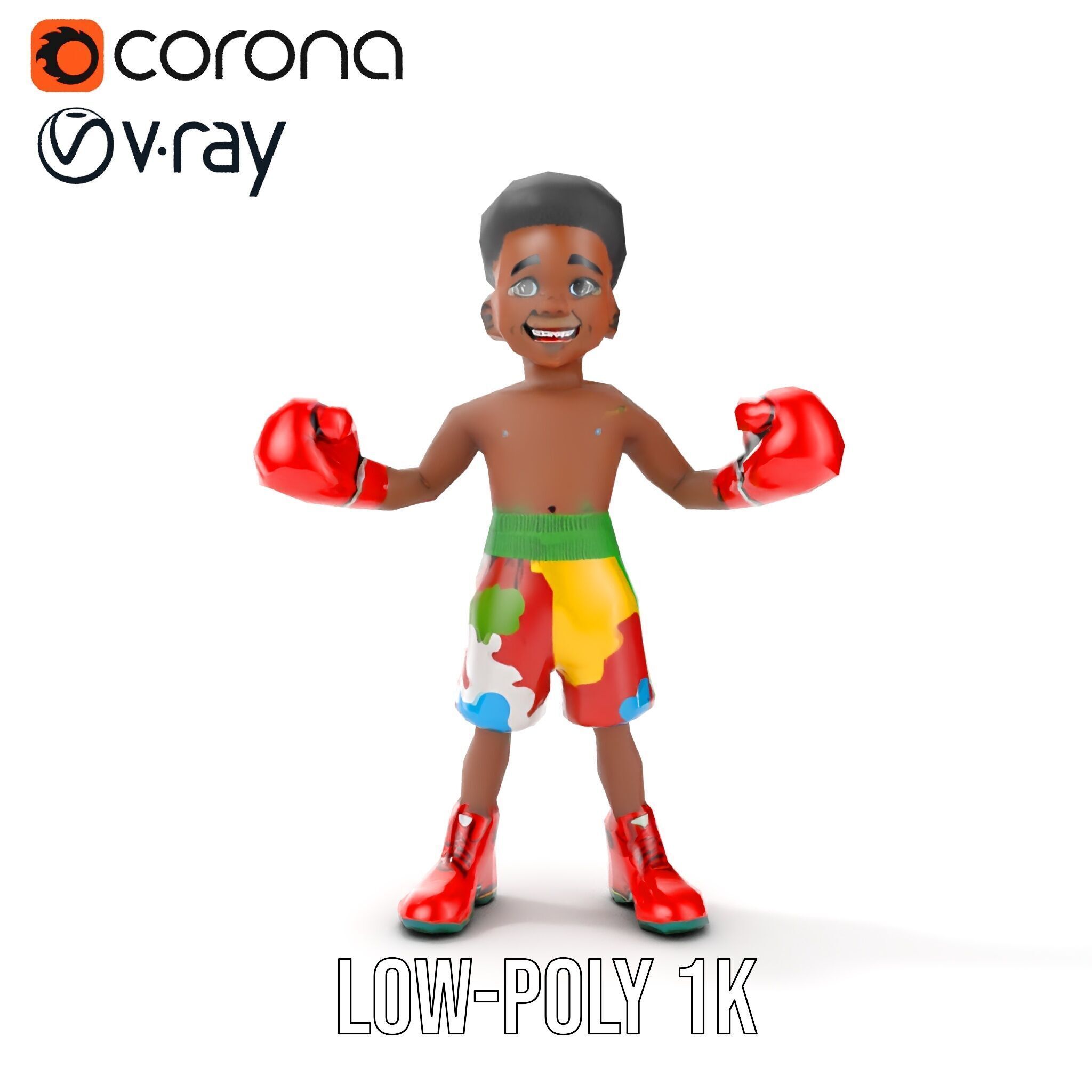 Animated Boxing Kid Model Rigged and Ready for Games Low-poly 3D model_14