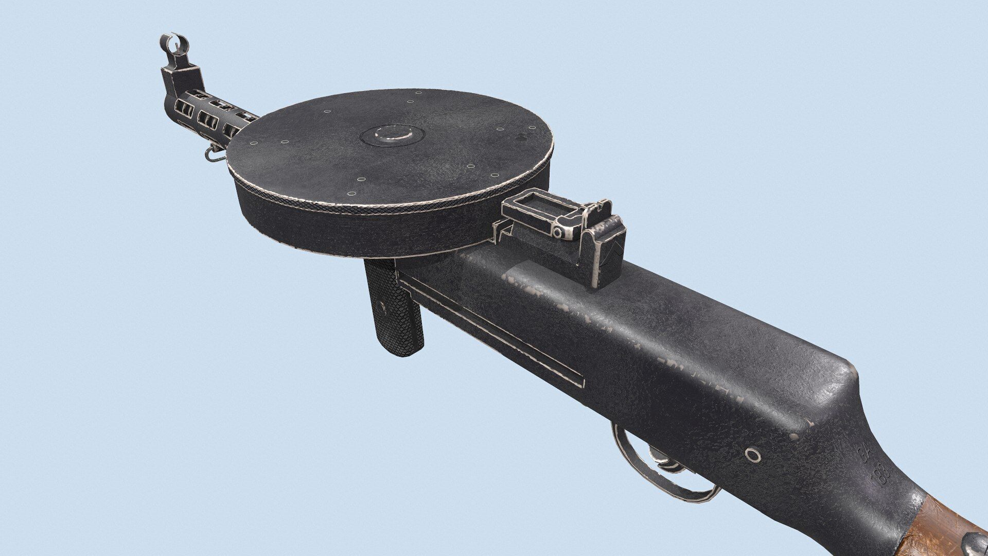 Degtyaryov PPD-30 Submachine Gun Low-poly PBR Low-poly 3D model_8