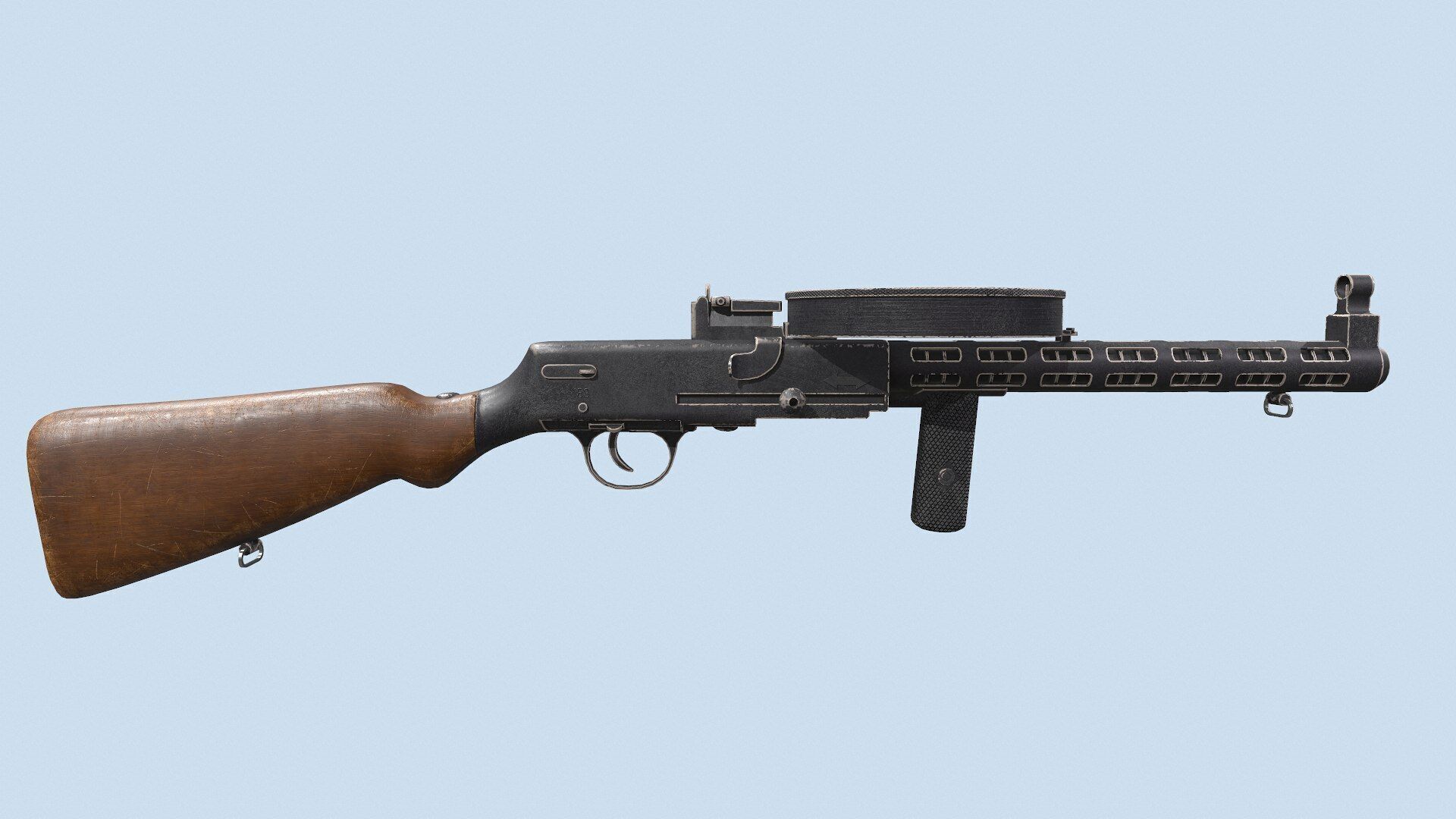 Degtyaryov PPD-30 Submachine Gun Low-poly PBR Low-poly 3D model_5
