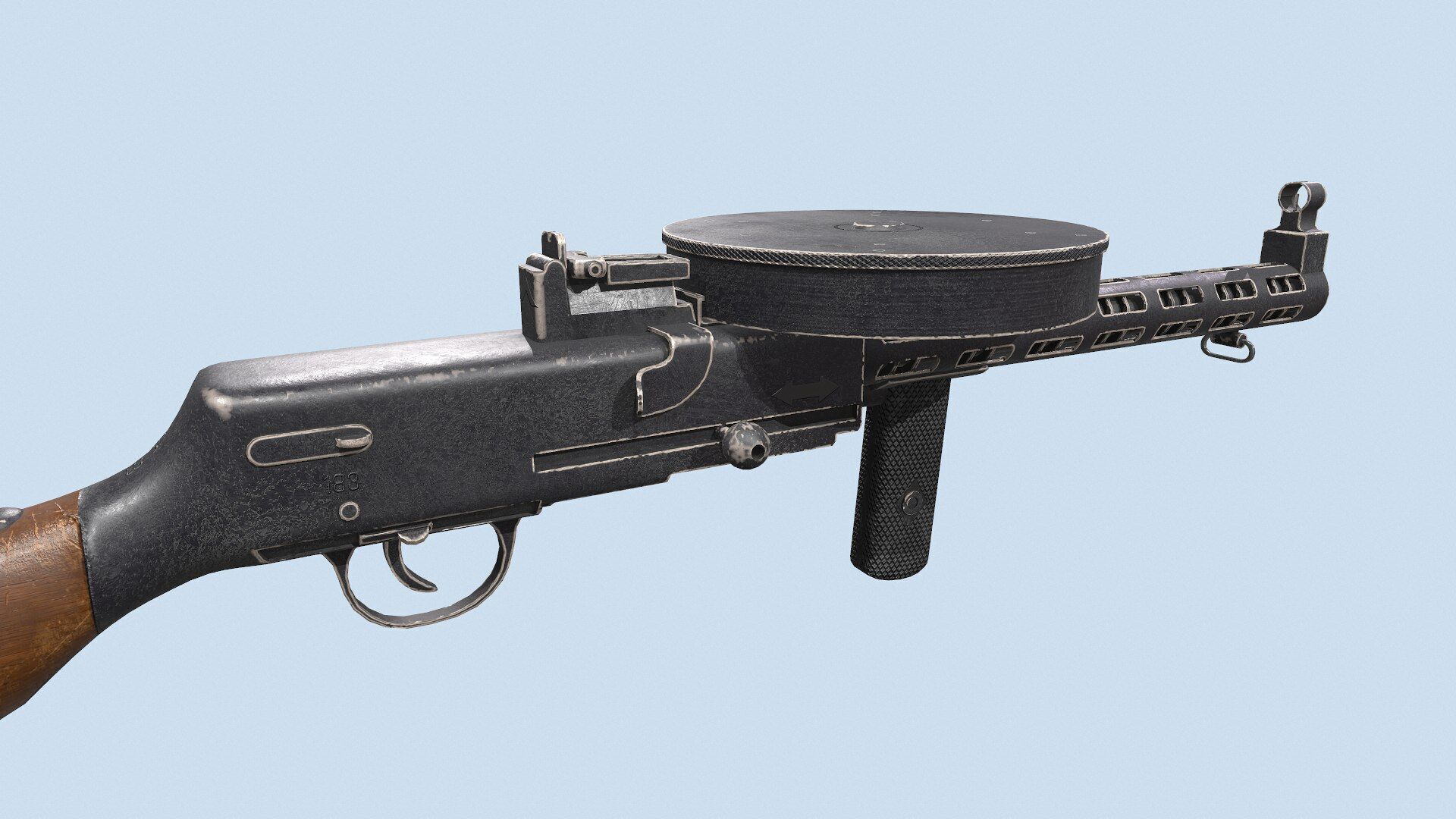 Degtyaryov PPD-30 Submachine Gun Low-poly PBR Low-poly 3D model_6