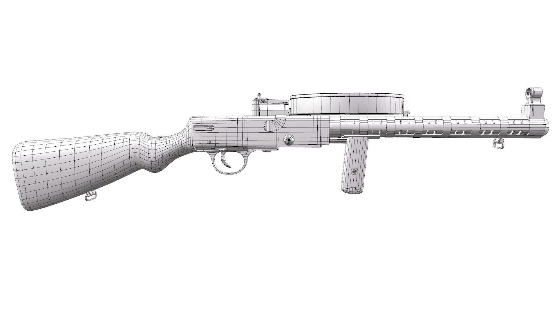 Degtyaryov PPD-30 Submachine Gun Low-poly PBR Low-poly 3D model_28