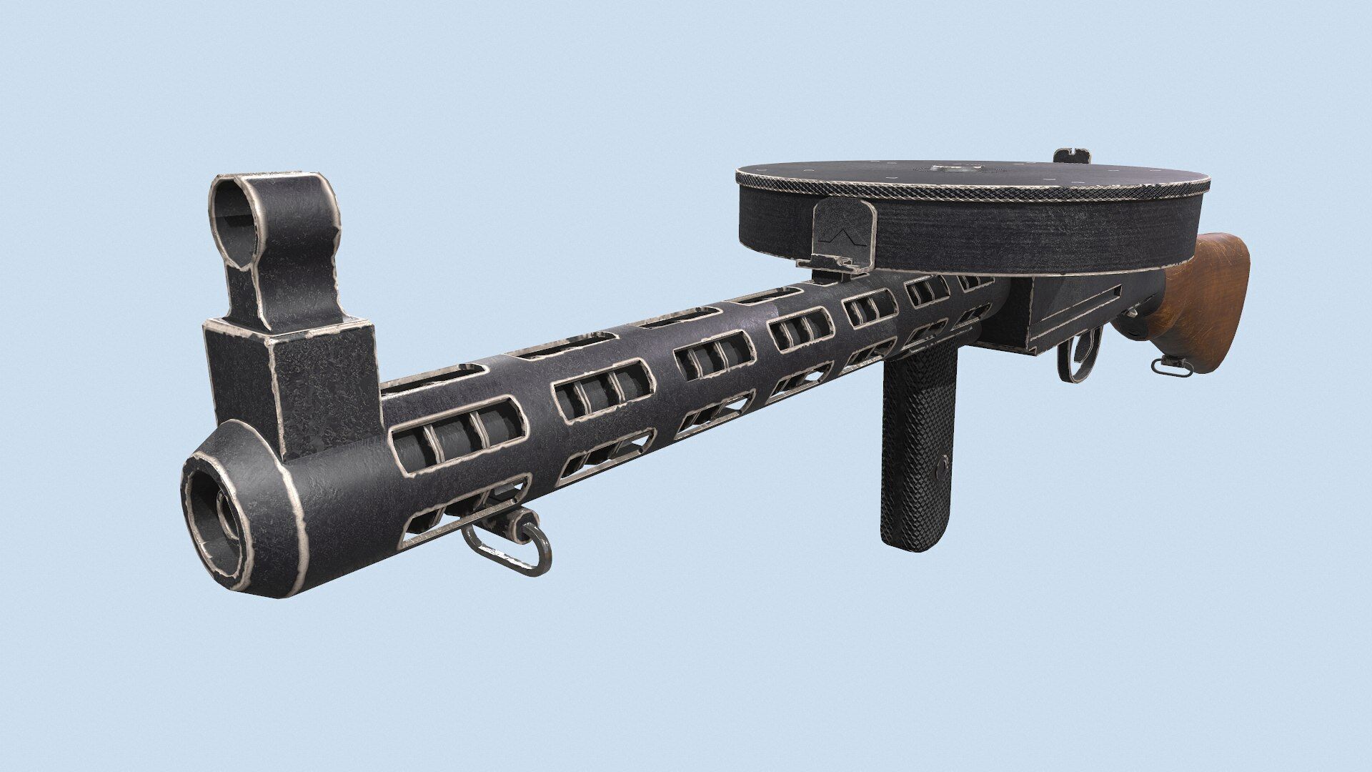 Degtyaryov PPD-30 Submachine Gun Low-poly PBR Low-poly 3D model_12