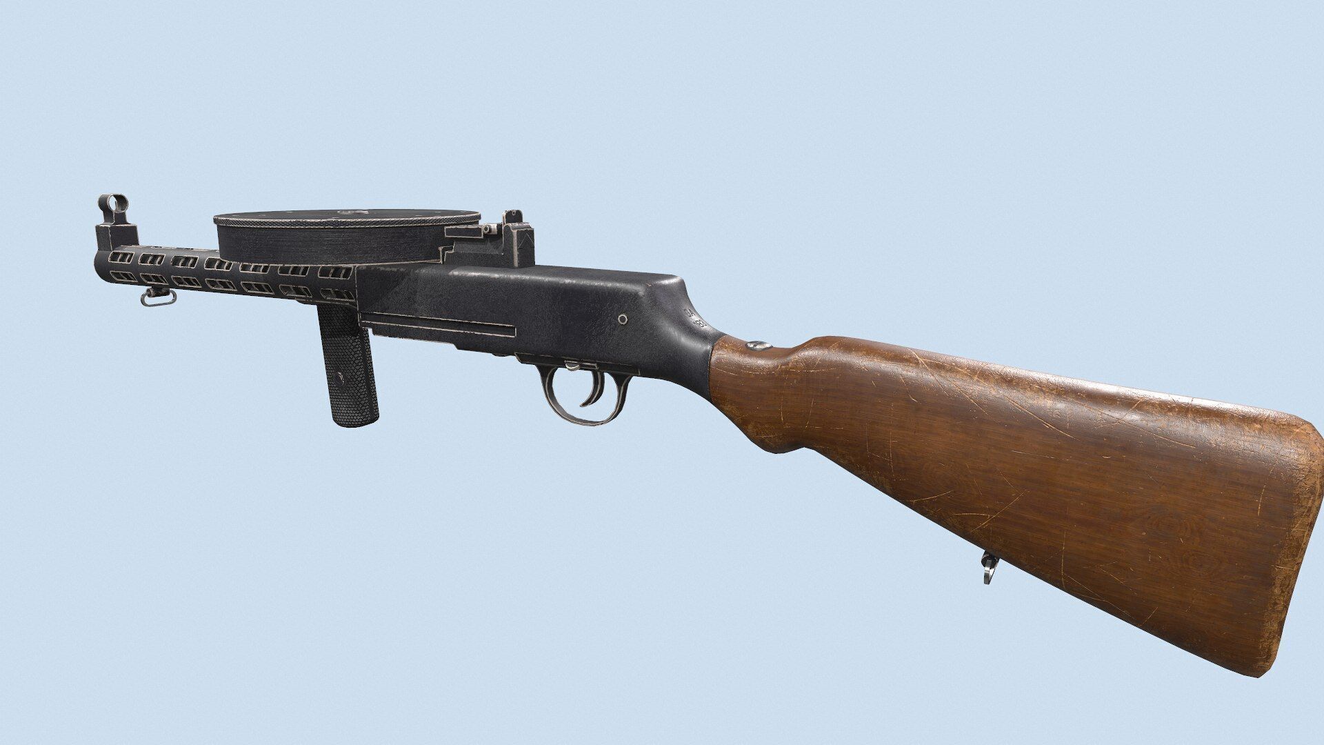 Degtyaryov PPD-30 Submachine Gun Low-poly PBR Low-poly 3D model_9