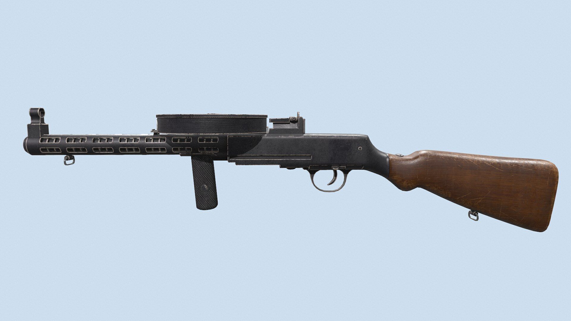 Degtyaryov PPD-30 Submachine Gun Low-poly PBR Low-poly 3D model_10