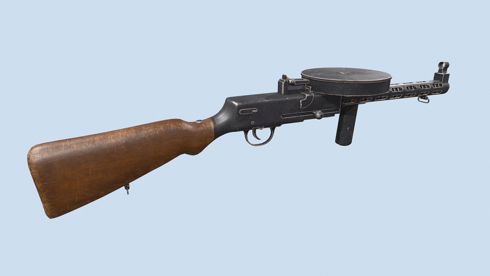Degtyaryov PPD-30 Submachine Gun Low-poly PBR Low-poly 3D model_4