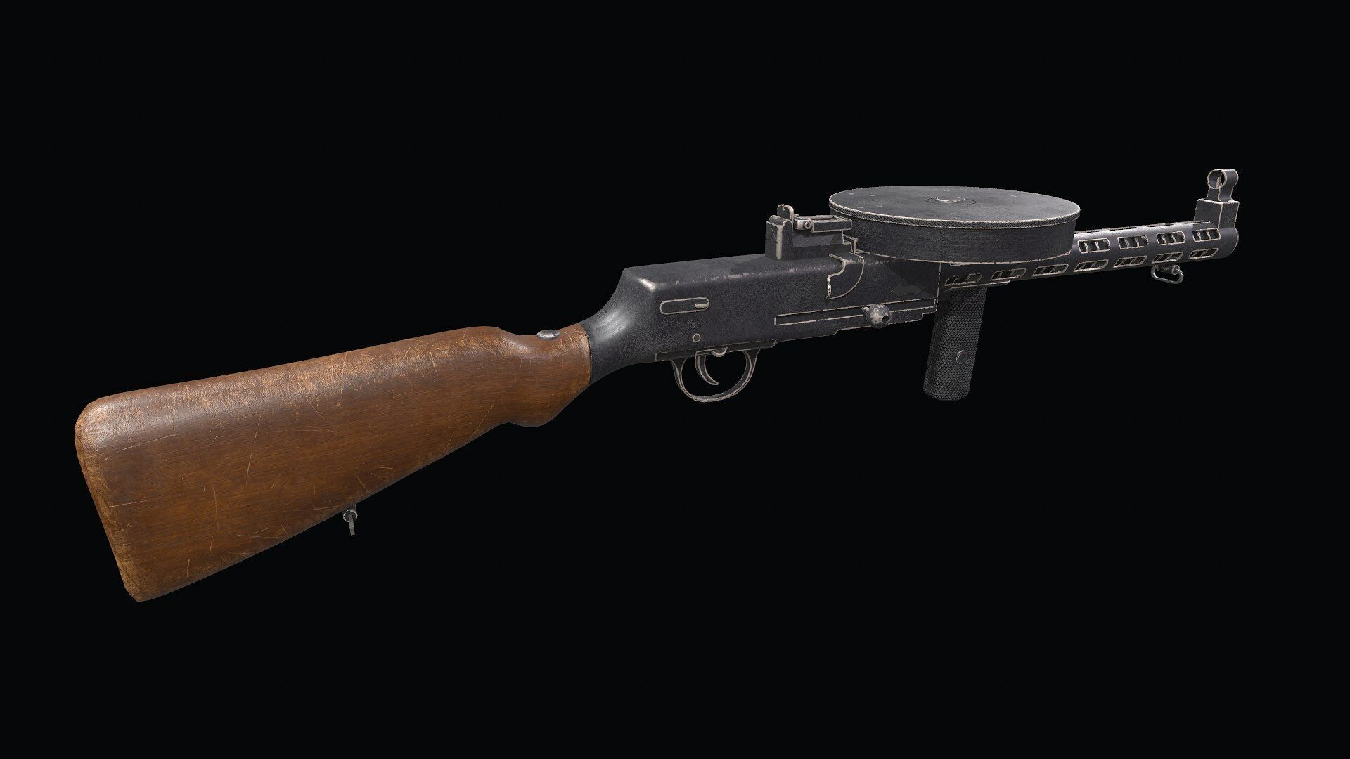 Degtyaryov PPD-30 Submachine Gun Low-poly PBR Low-poly 3D model_3