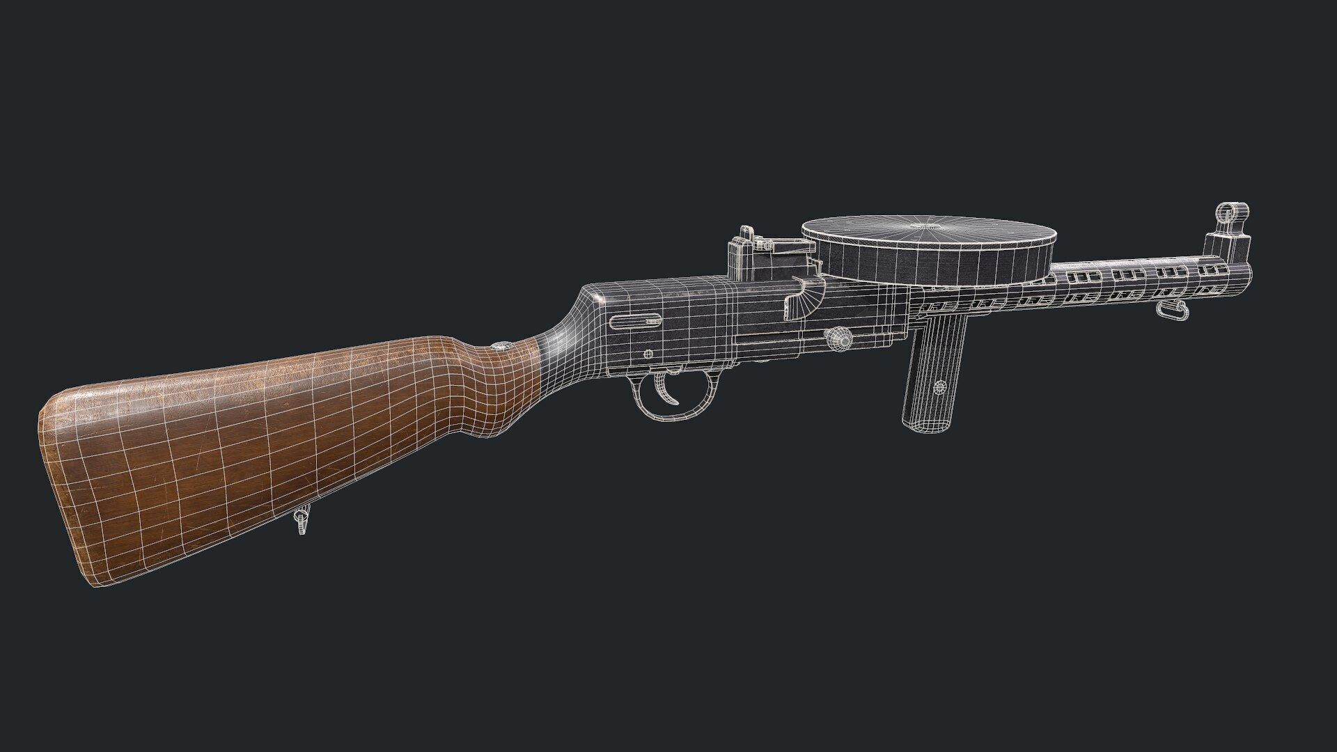 Degtyaryov PPD-30 Submachine Gun Low-poly PBR Low-poly 3D model_2