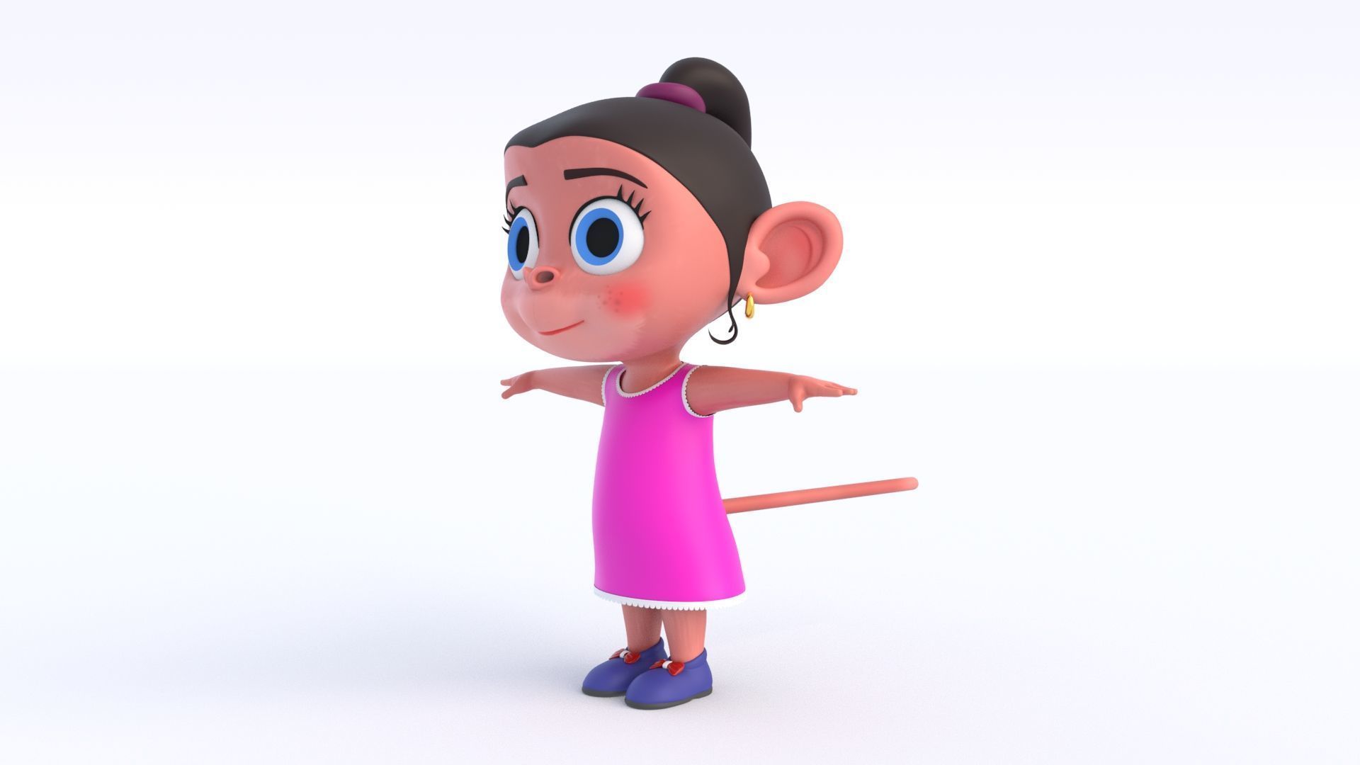 Cartoon Monkey Girl Low-poly 3D model_8