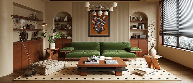 Eclectic Retro Living Room Interior 416 3D model