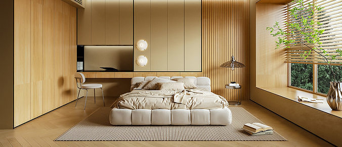 Modern Natural Wood Bedroom Interior 414 3D model