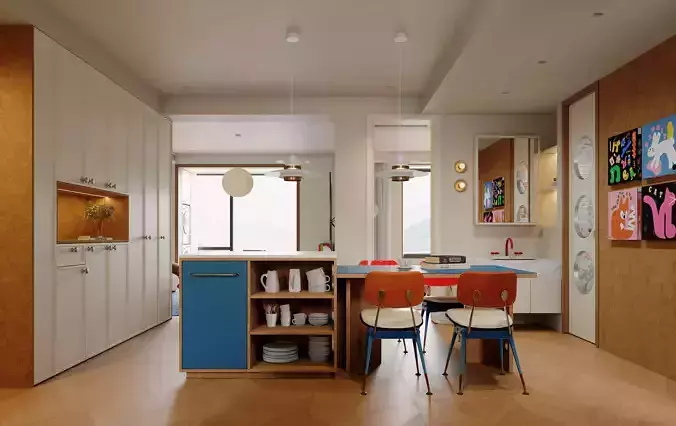 Modern living room dining room kitchen bedroom