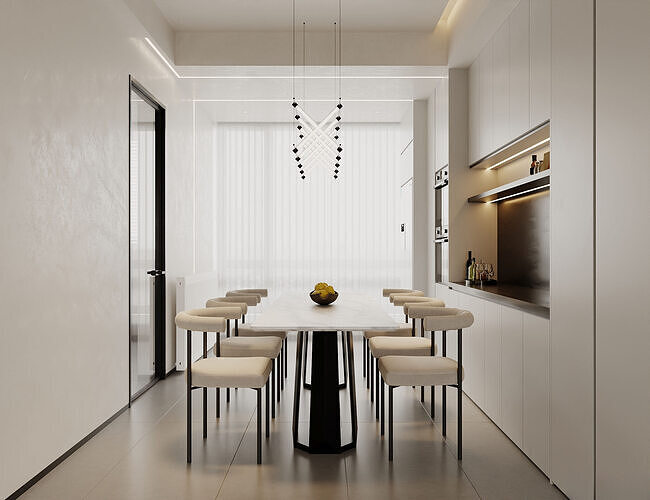 Modern living room dining room 3D model 3