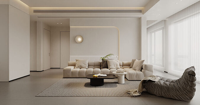 Modern living room dining room 3D model 2