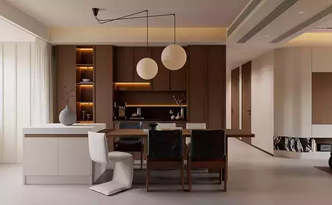 Luxurious living room and dining room