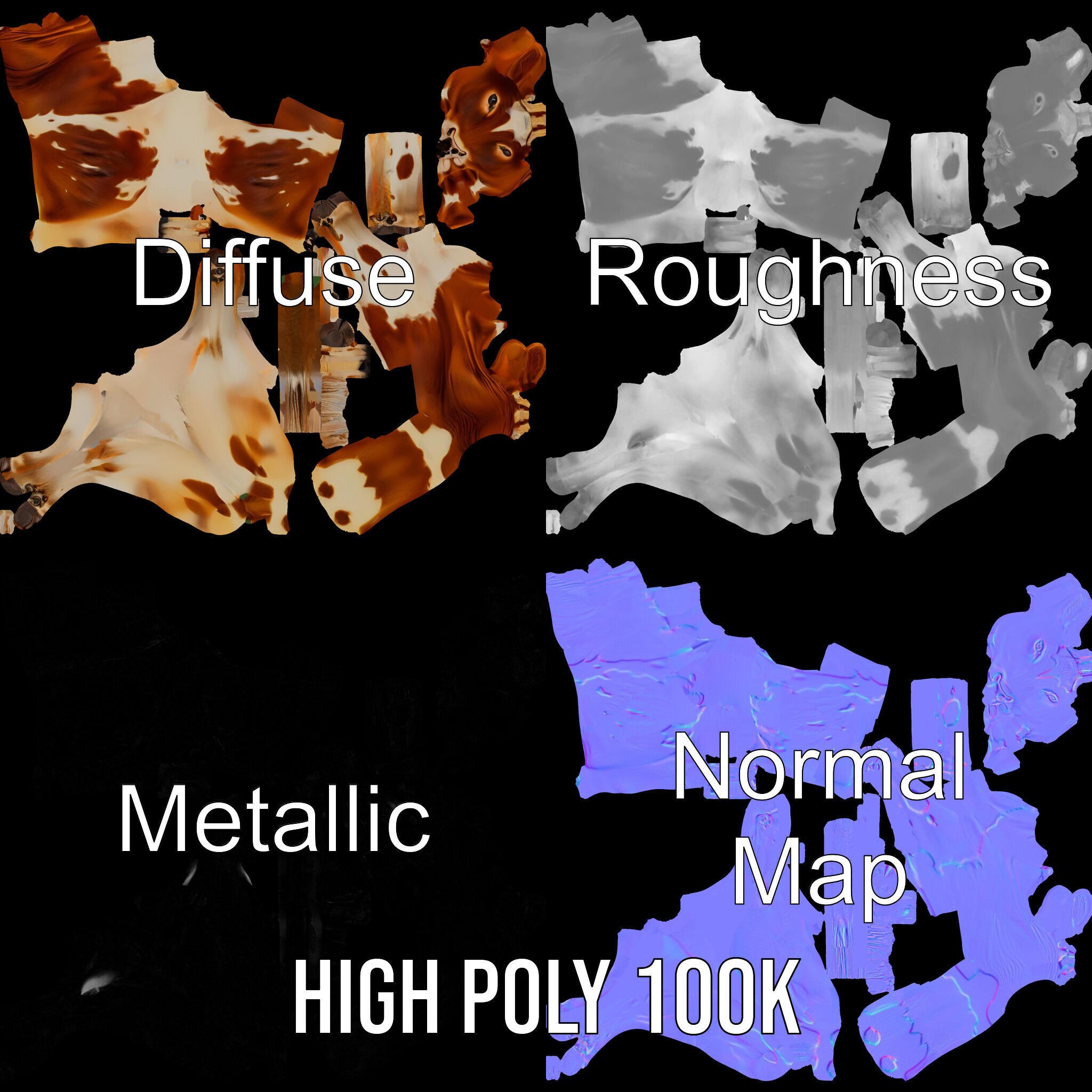 Realistic Cow model pack for animation and games Low-poly 3D model_4