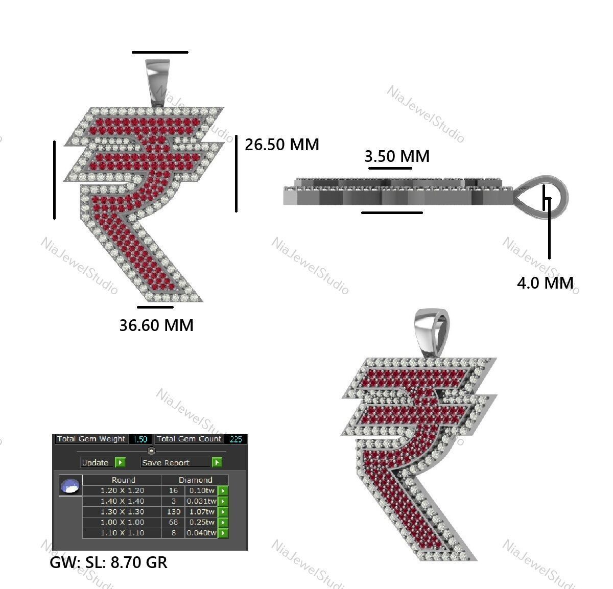 Indian Rupee Symbol Pendant-3D Jewelry Model 3D print model_4