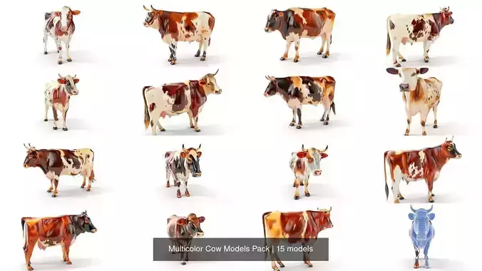 Multicolor Cow Models Pack 3D Model Collection