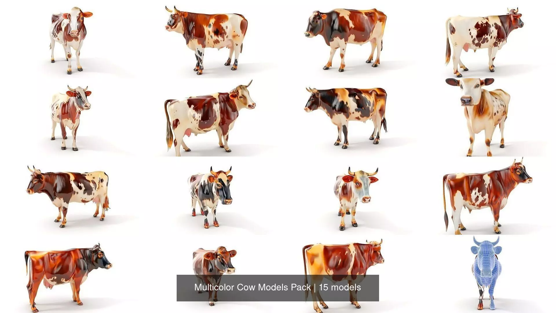 Multicolor Cow Models Pack 3D Model Collection_0