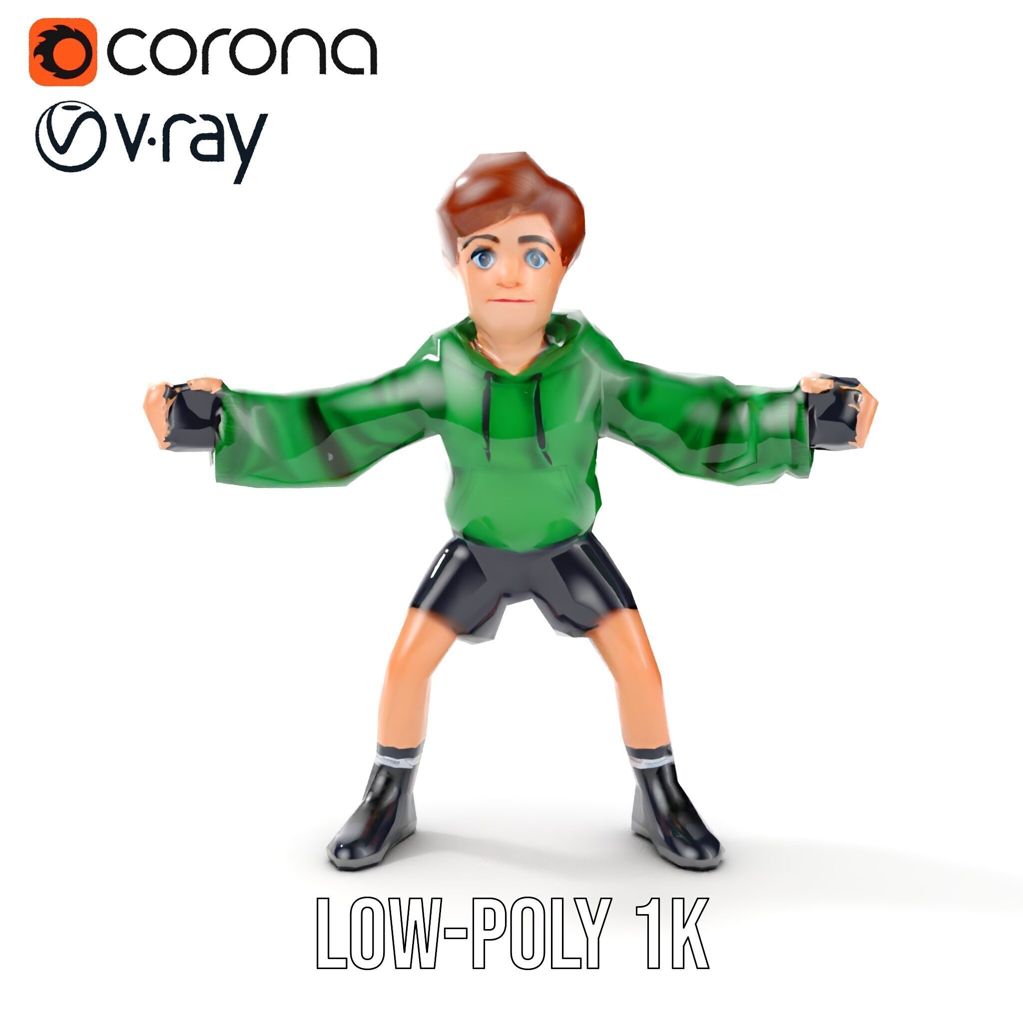 Young Boy Character Model Rigged and Animated Low-poly 3D model_8