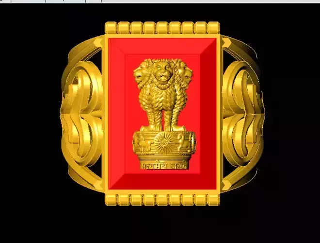 Indian National Emblem Lion Ring  3D Printable Gold  Ring Design