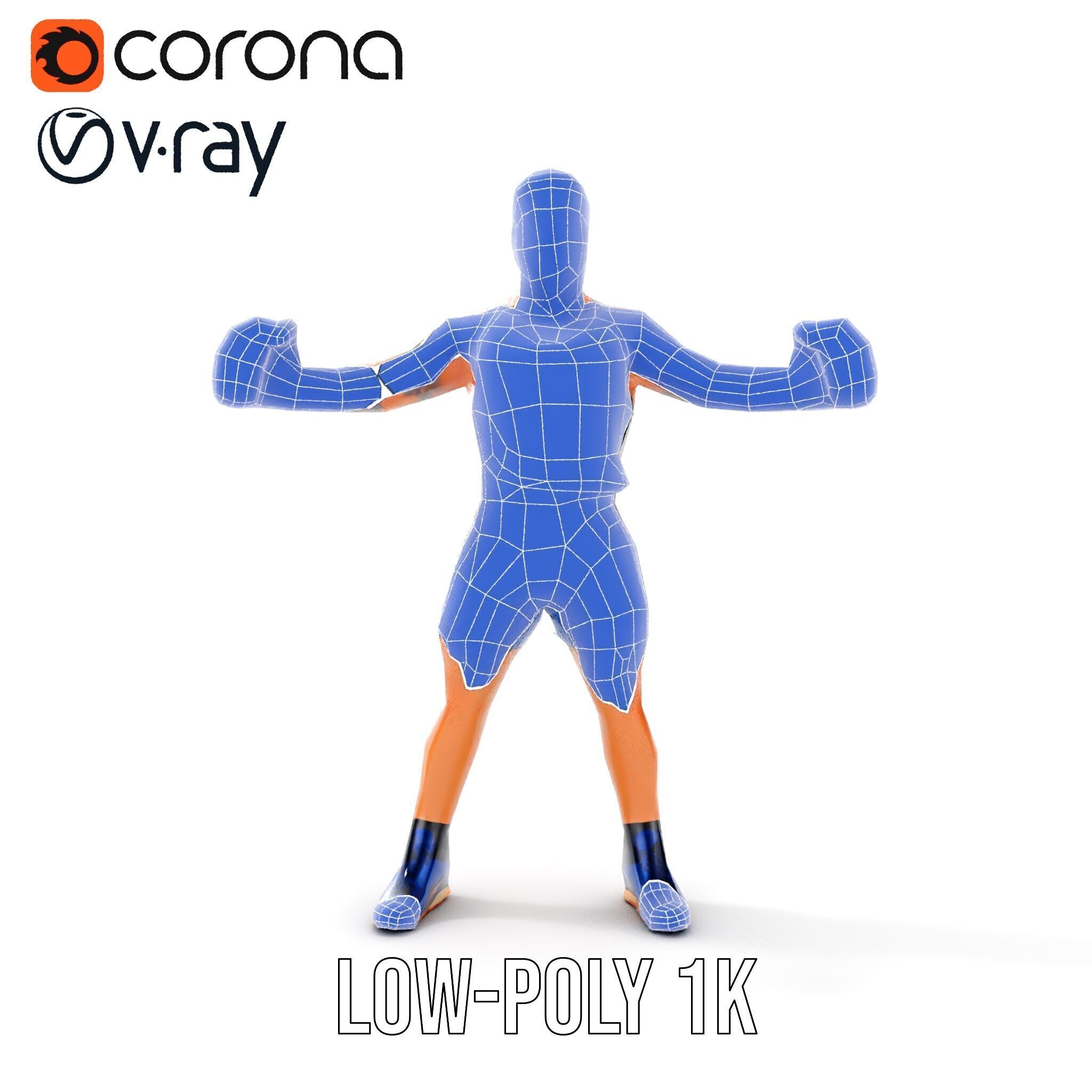 Boxer Character Model Rigged and Animated Low-poly 3D model_32