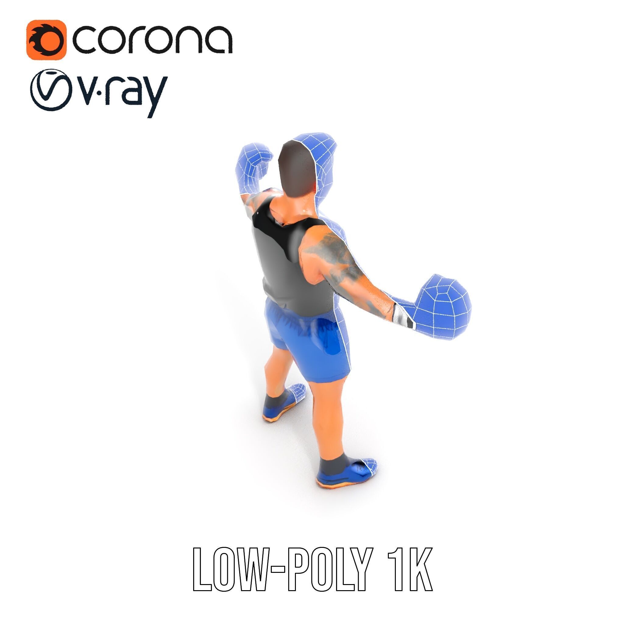 Boxer Character Model Rigged and Animated Low-poly 3D model_23