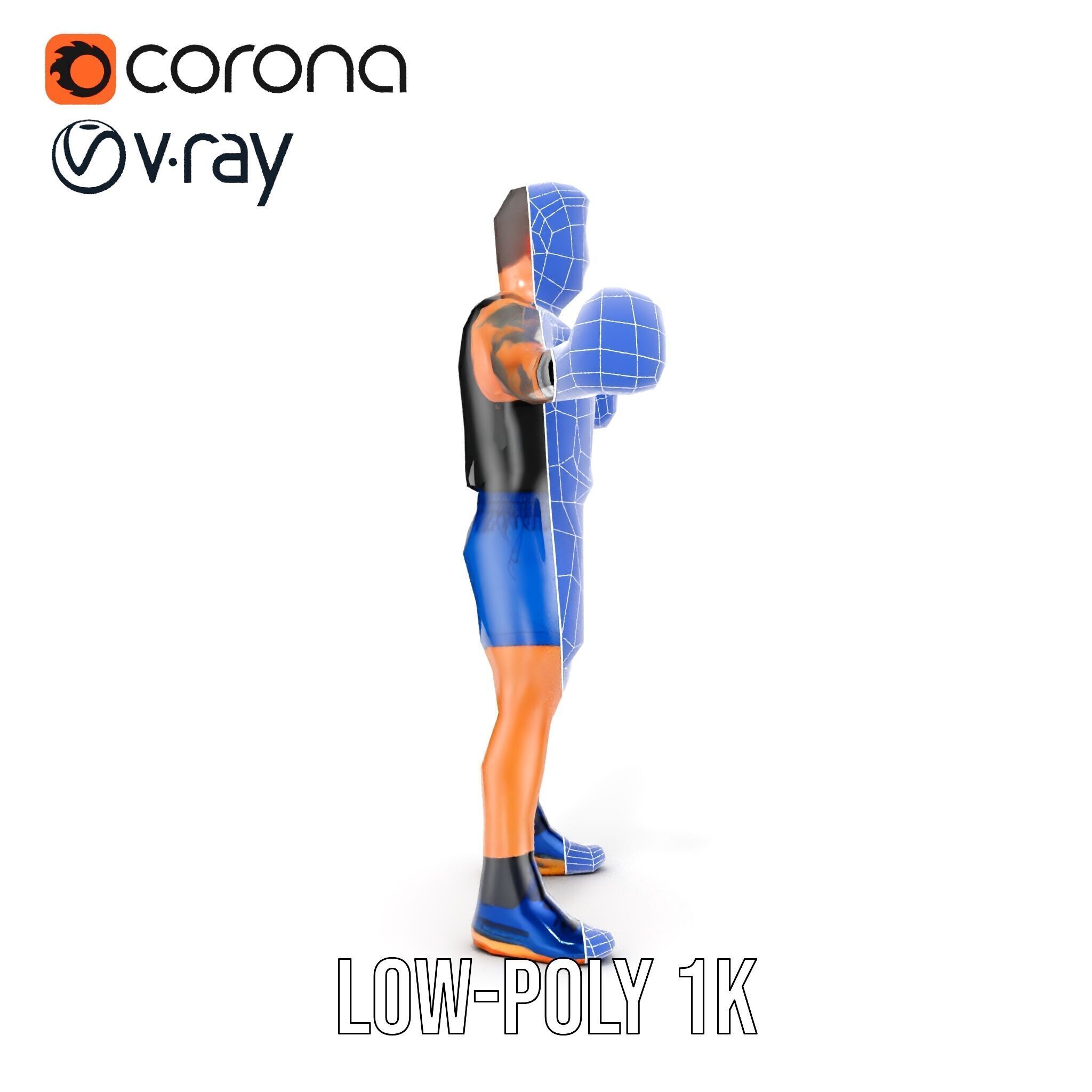 Boxer Character Model Rigged and Animated Low-poly 3D model_21