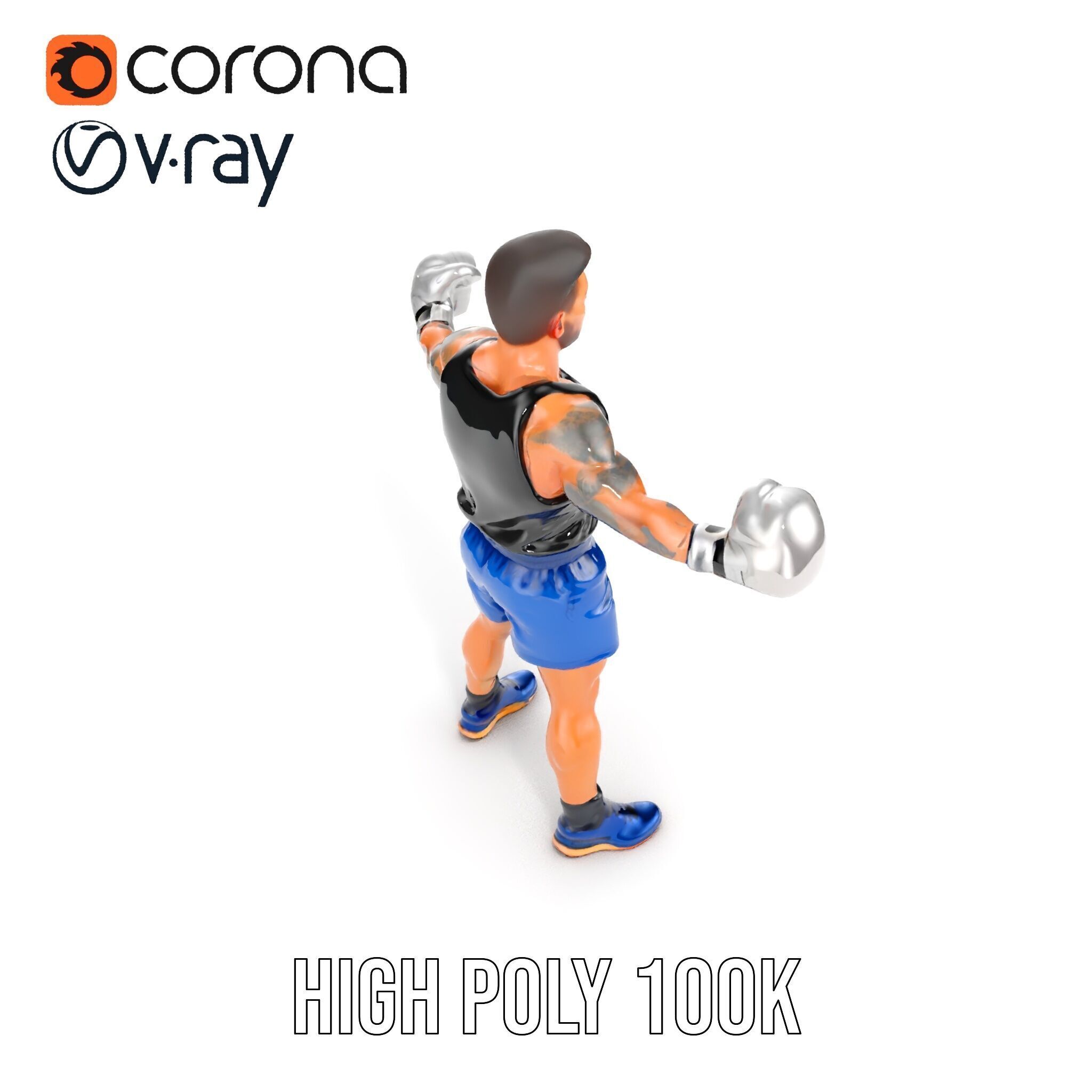 Boxer Character Model Rigged and Animated Low-poly 3D model_36