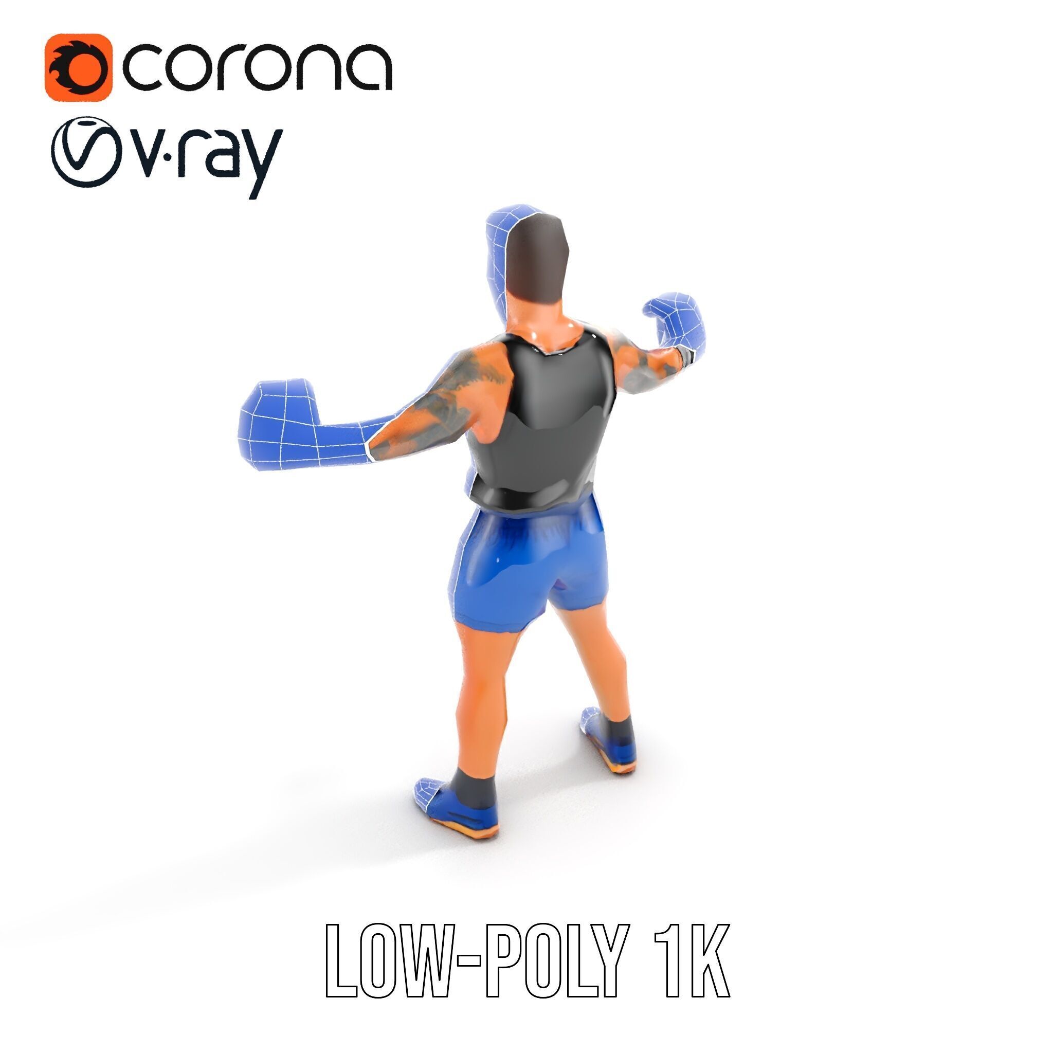 Boxer Character Model Rigged and Animated Low-poly 3D model_26