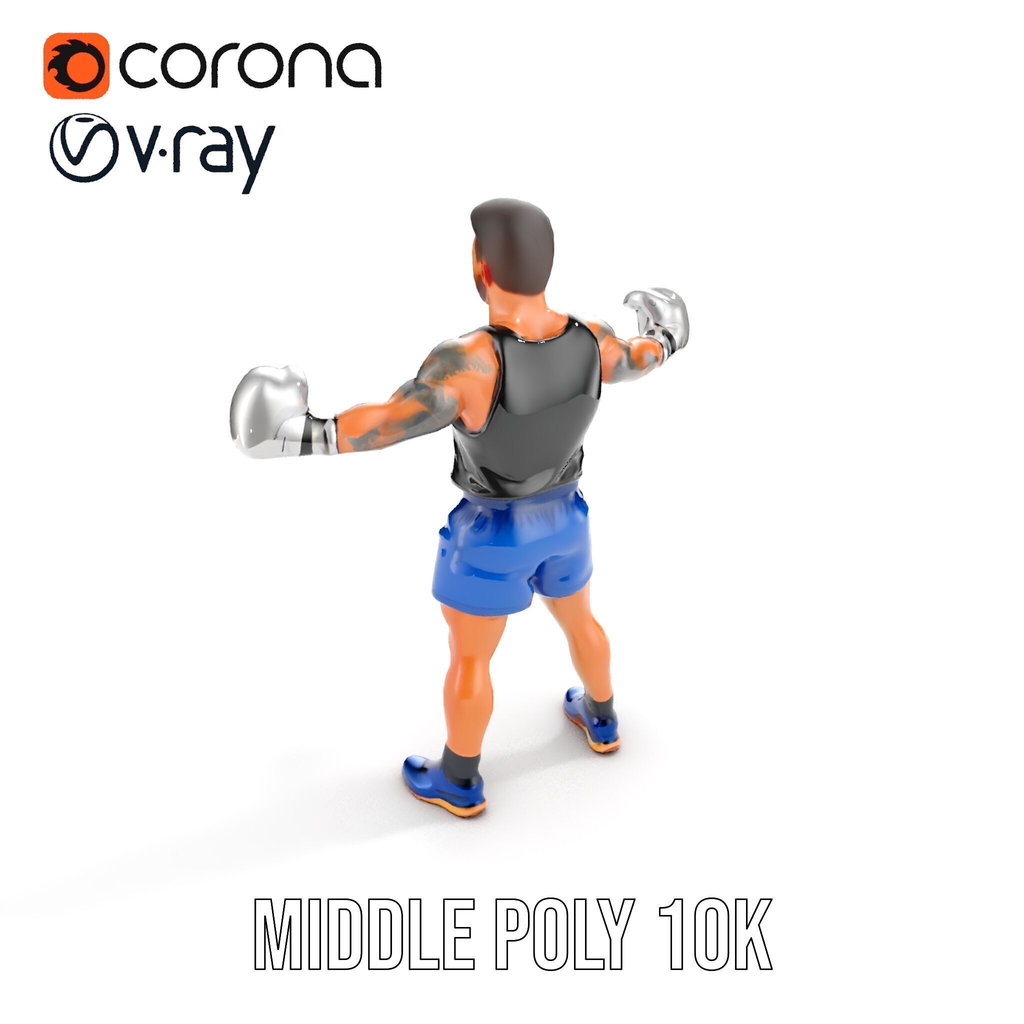 Boxer Character Model Rigged and Animated Low-poly 3D model_13